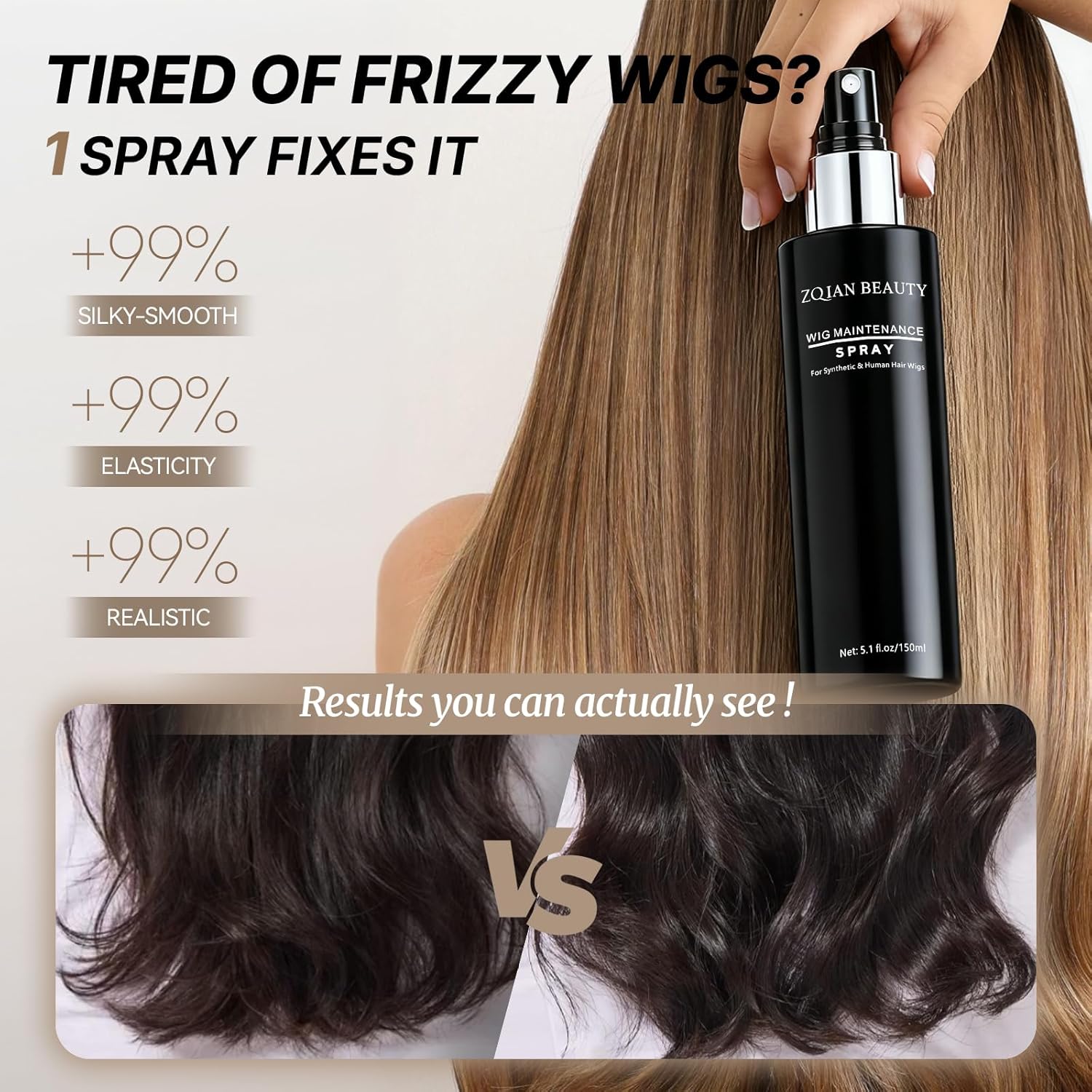 Wig Spray for Synthetic Hair, Detangling Spray Leave In Conditioner for Wigs, Toppers, Hair Extensions & Human Hair, Detangles, Nourishes, Restores Shine & Protects Synthetic Fiber, 5.1 fl.oz - Image 2