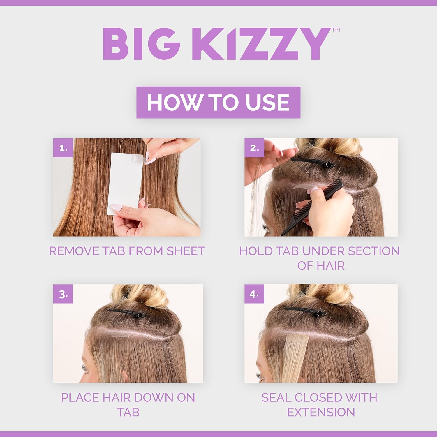 Single Sided Tape for Hair Extensions by Big Kizzy (72 tabs) - Extra Hold - Easy Install & Removal Replacement Tape for Thin, Fine Hair, 4cm x .8cm Tape for Extensions, Professional Extension Tape - Image 4