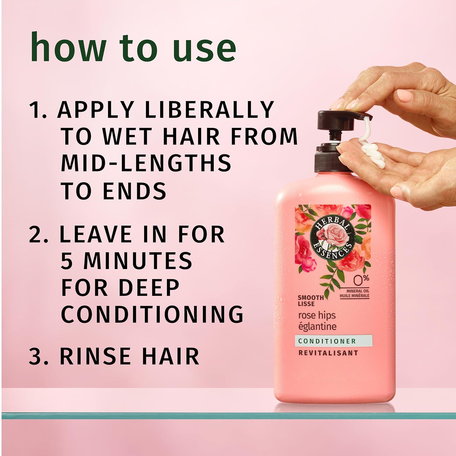 Herbal Essences Conditioner, Rose Hips- Smooth Collection, Shiny Hair with Vitamin E & Jojoba, Safe for Color Treated Hair, Floral Scent, Cruelty-Free, Dermatologist-Tested, 29.2 Fl Oz - Image 4
