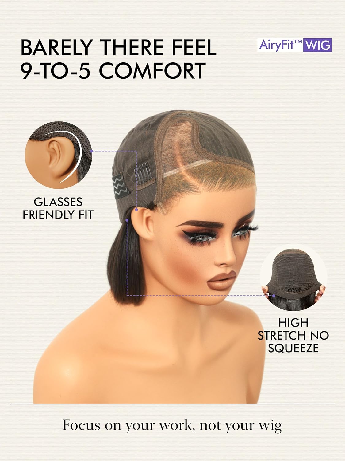 LUVME HAIR Bob Wig 100% Human Hair Wigs Protective Wig Glueless Without Spray Lace Front 10 Inches Bob, Pre Cut Plucked Lace Short Wig Ready To Go Natural Color Straight Bleached Knots Black Wigs - Image 5