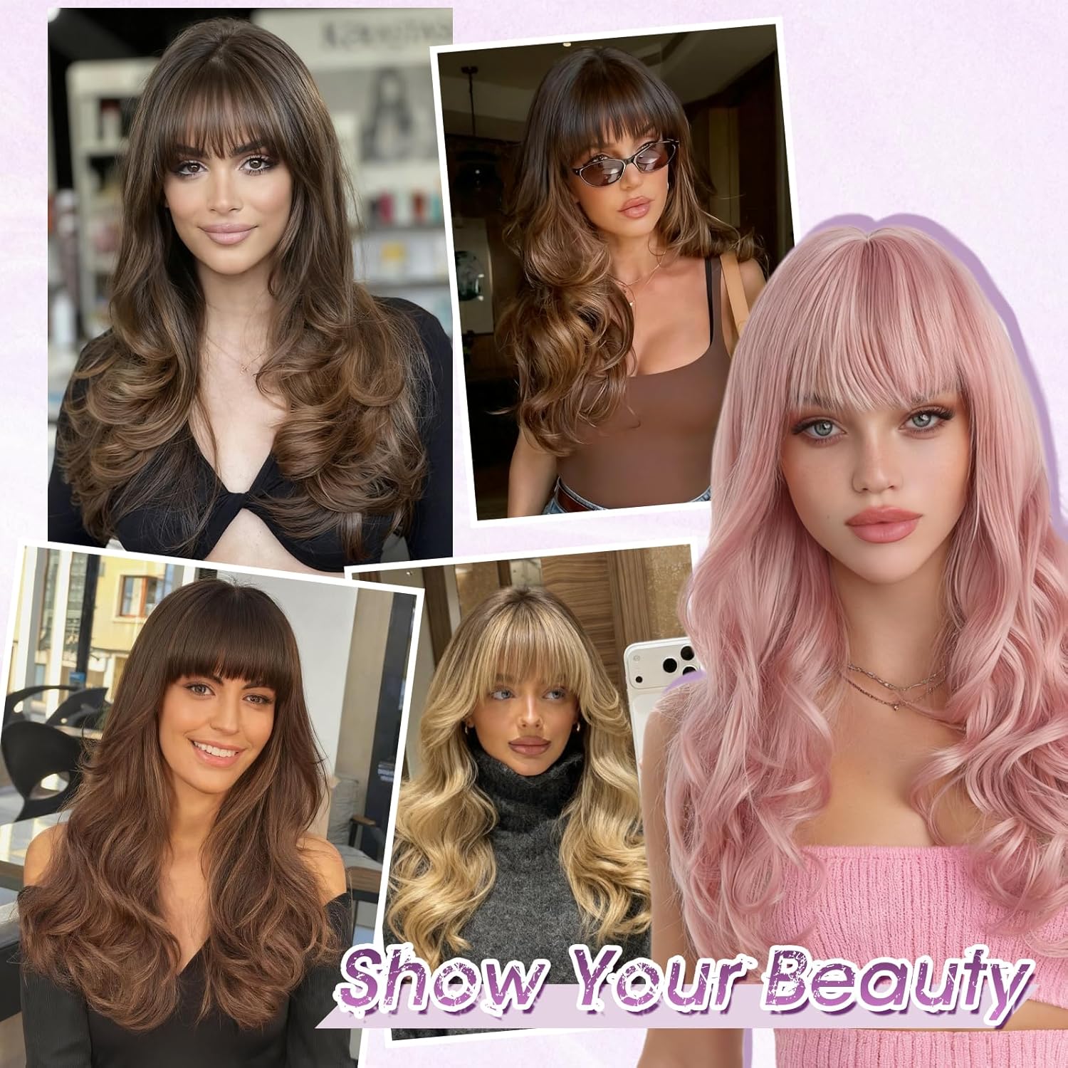 Haloo Blonde Wigs with Bangs Long Wavy Layered Haircut Natural Looking Fluffy Synthetic Heat Resistant Hair Wig for Women Daily Party, 24 Inch Dirty Blonde - Image 6