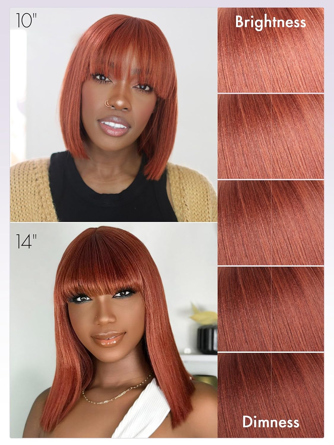 LUVME HAIR 12 Inch Reddish Brown Light Yaki Straight Human Hair Bob Wig With Bangs - Image 6