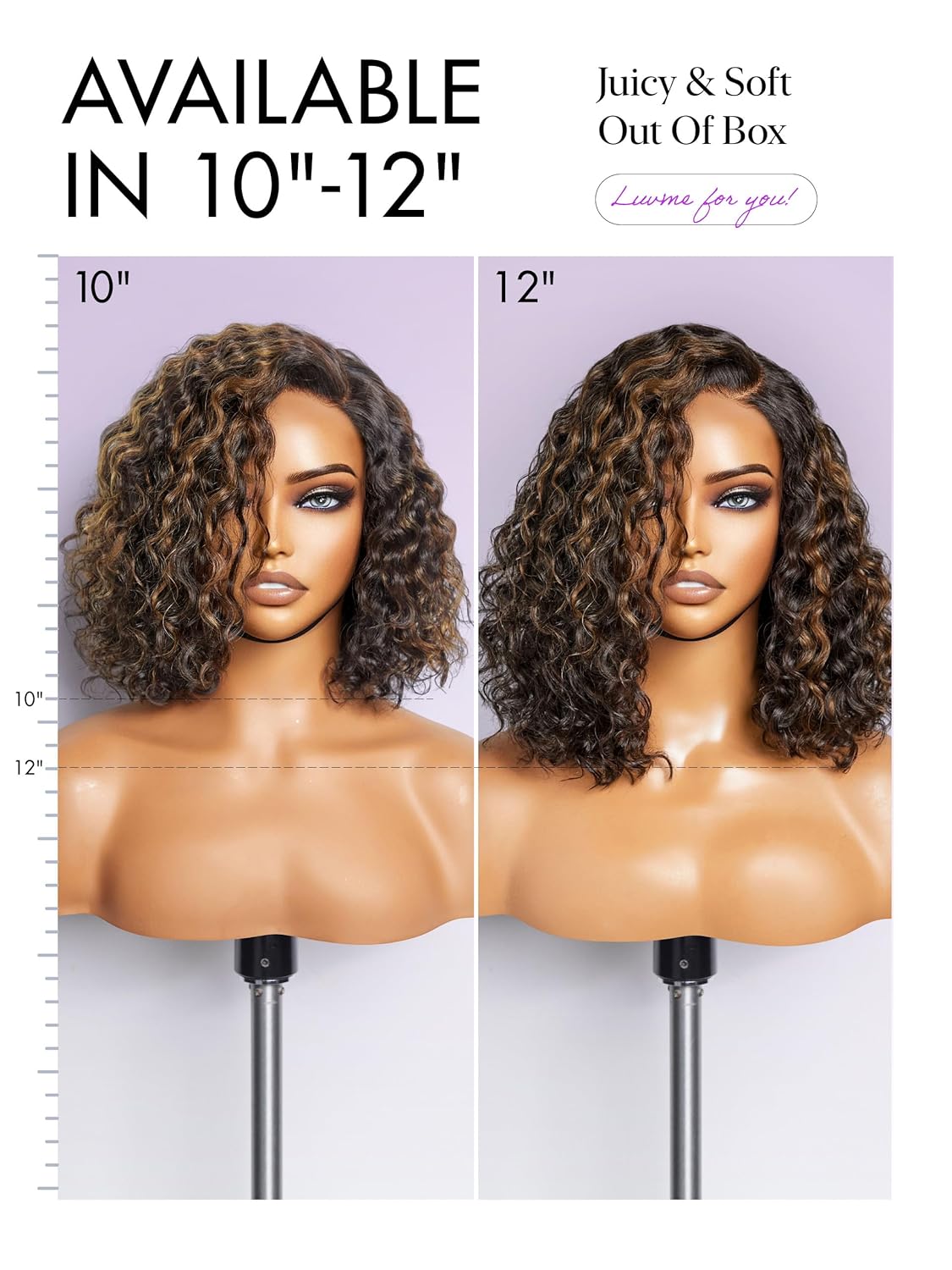 LUVME HAIR Mix Color Highlight 10 Inch Curly Wig, Glueless HD Lace Wigs Human Hair Pre Plucked Pre Cut, Curly Bob Wig Human Hair Short Wig with Blonde Highlights Ready to Go Wig - Image 7