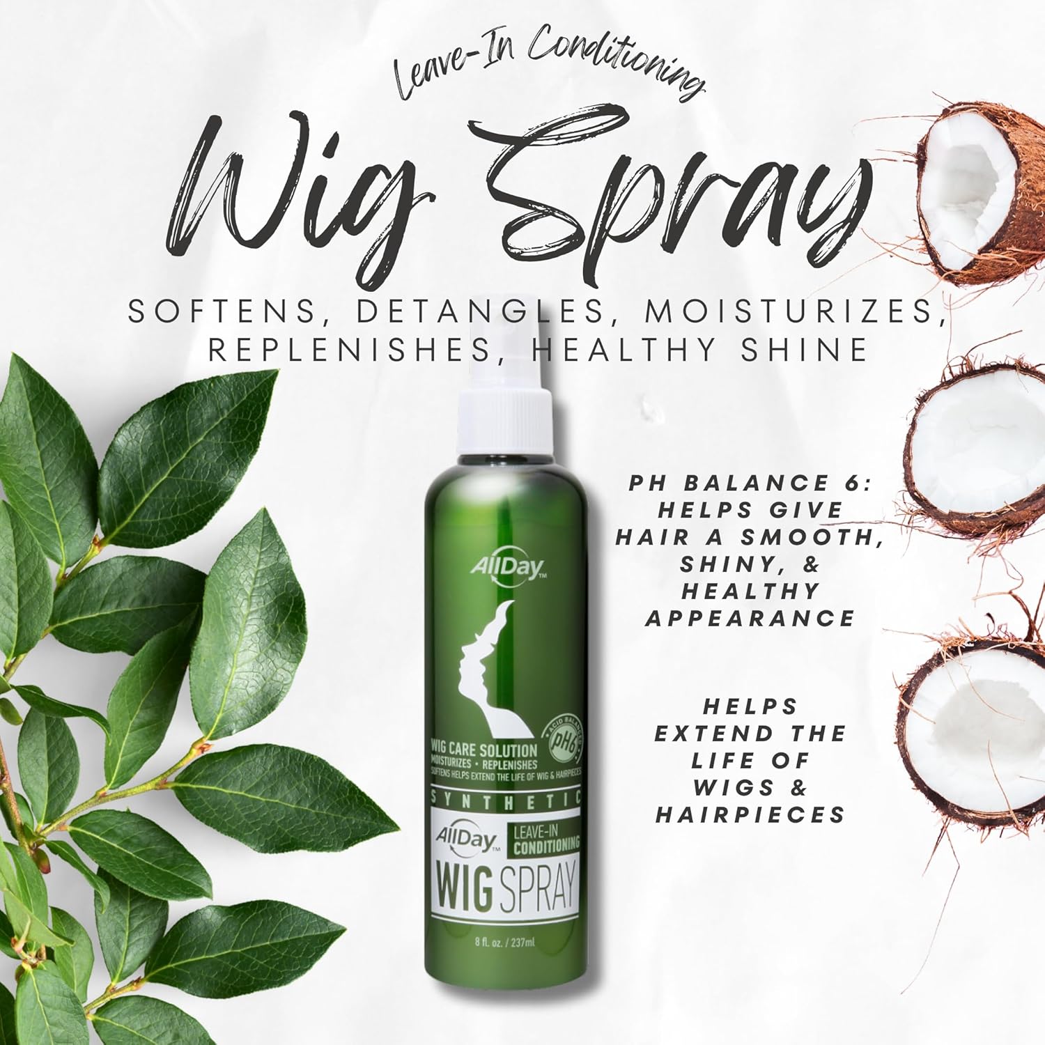 AllDay Locks Synthetic Wig Spray - Refreshing Leave-In Conditioner for Synthetic Hair, Detangler & Cleanser Spray for Wigs, for Women and Men, Nourishes & Softens Fibers - 8 oz Bottle - Image 5