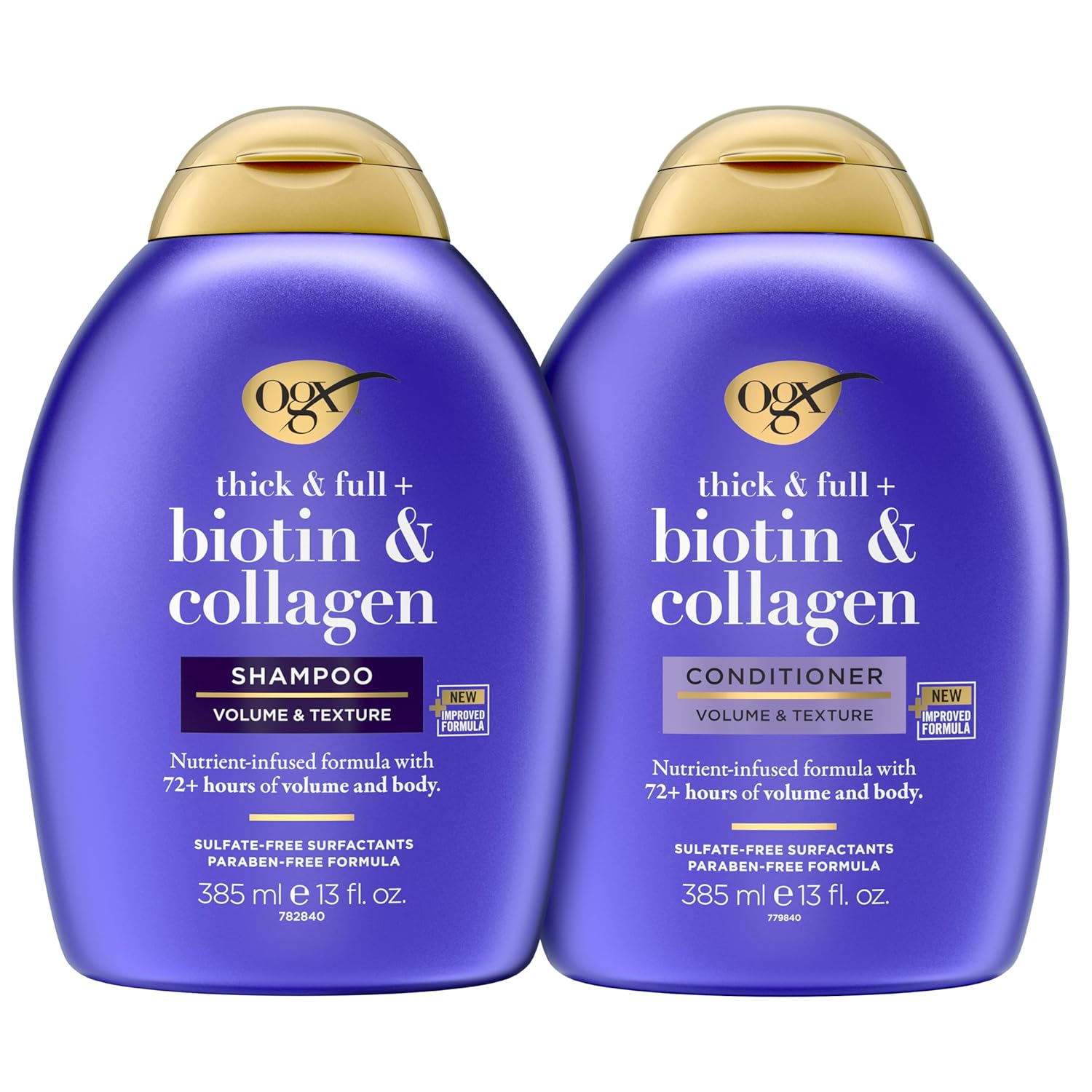 OGX Thick & Full + Biotin and Collagen for Hair Volume & Body, Sulfate Free Volumizing Shampoo & Conditioner Set for Fine & Thinning Hair, Nutrient-Infused, Vitamin B7, 13 fl oz, 2 Pack - Image 2
