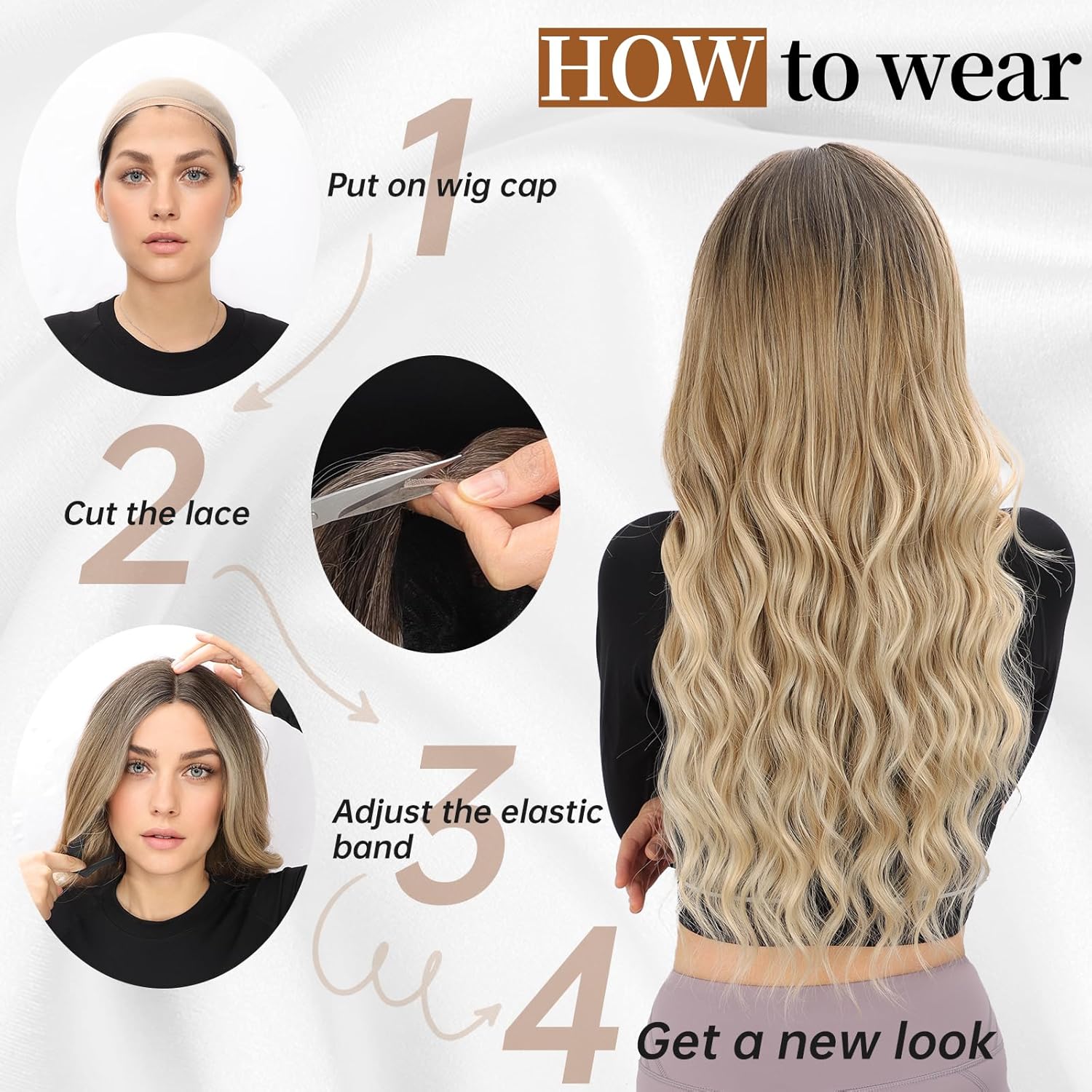 AISI HAIR Black Wig for Women, Long Wavy Lace Hairline Middle Part Synthetic Heat Resistant Wig for Daily Party-26 Inch - Image 7