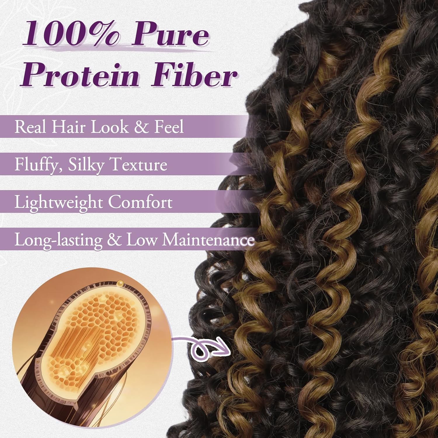 BARSDAR Ponytail Extension, Curly Drawstring Ponytail Pure Protein Fiber 18 Inch Bohemian Curly Drawstring Comb Clip in Pony Tails Hairpieces Fluffy Soft Daily Party, Black Brown with Highlights - Image 5
