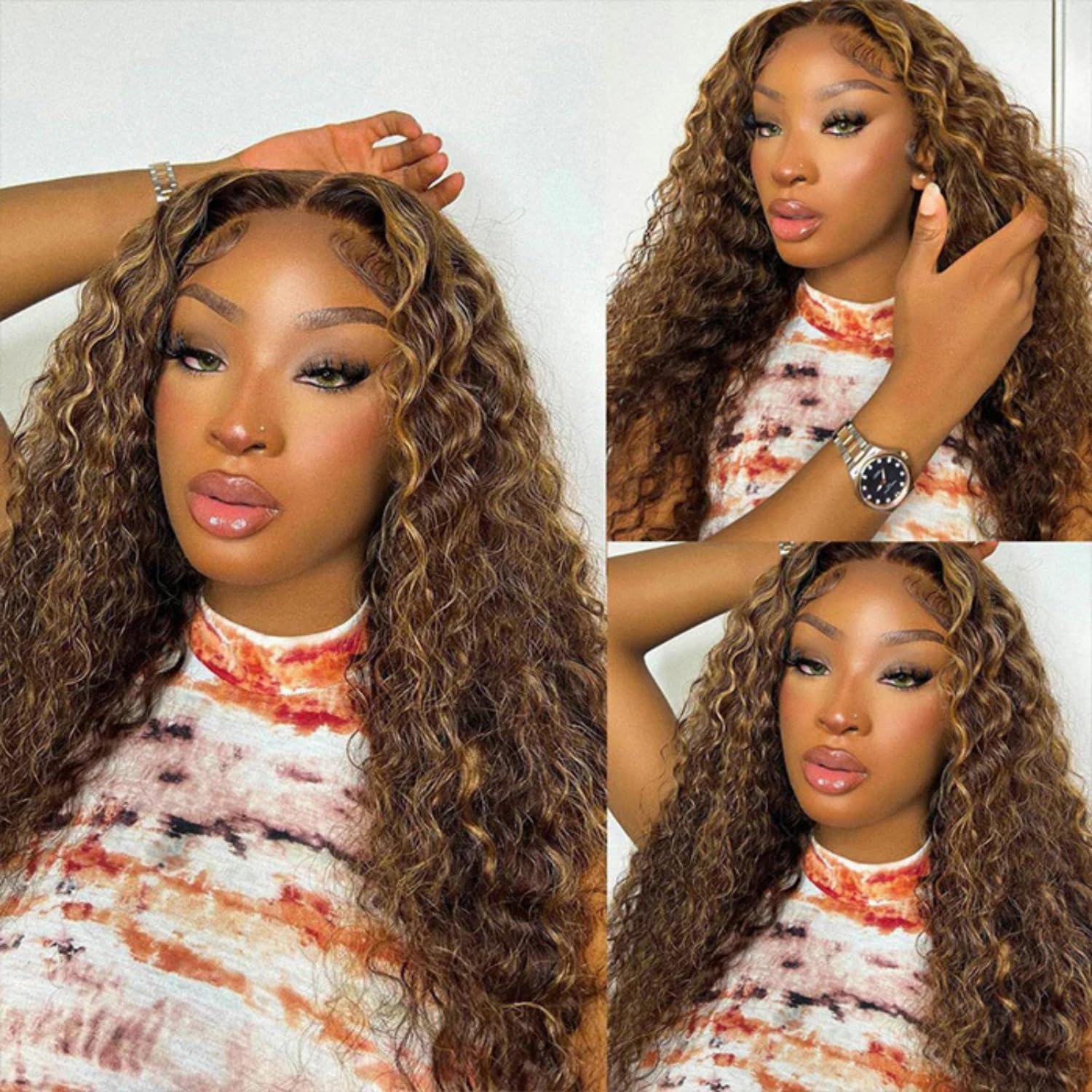 DULOVE Wear and Go Glueless Wigs Human Hair Pre Plucked Pre Cut Deep Wave Lace Front Wigs 200 Density 5x5 HD Lace Closure Wigs Human Hair No Glue Ready to Wear Wig for Beginner (4/27, 22 inch) - Image 5