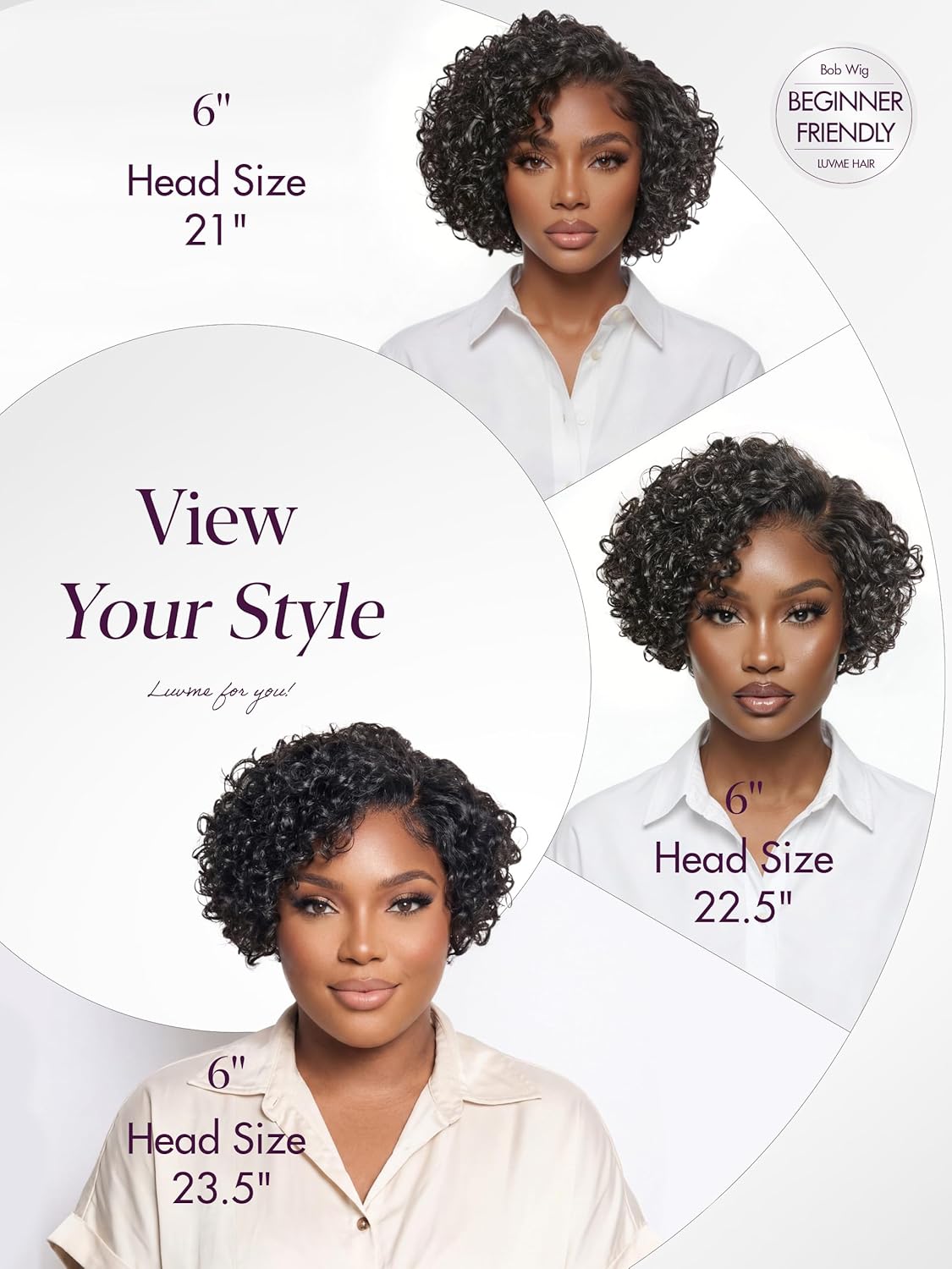 LUVME HAIR 6" Curly Glueless Wigs Human Hair Pre Cut Plucked Undetectable HD Lace Wig Ready to Go Lace Bob Wig Short Curly Water Wave - Image 6