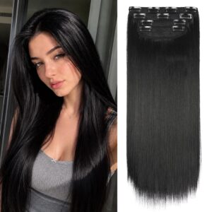 Black Hair Extensions Straight Clip...