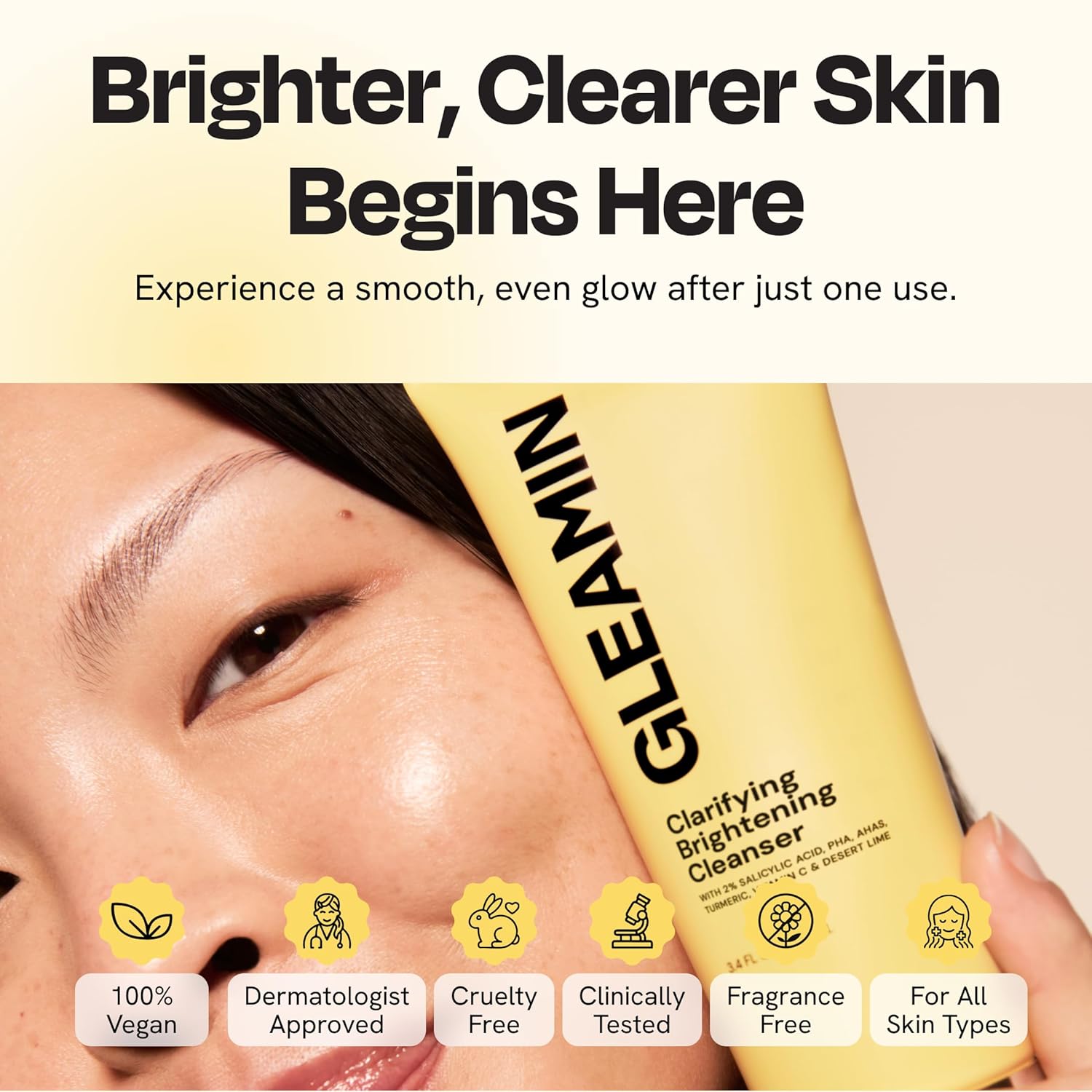 Gleamin Clarifying Brightening Cleanser - 2% Salicylic Acid with Vitamin C Facial Cleanser, PHA & AHA, Unclogs Pores, Gently Exfoliates for All Skin Types, Fragrance Free - 3.4 fl oz - Image 8