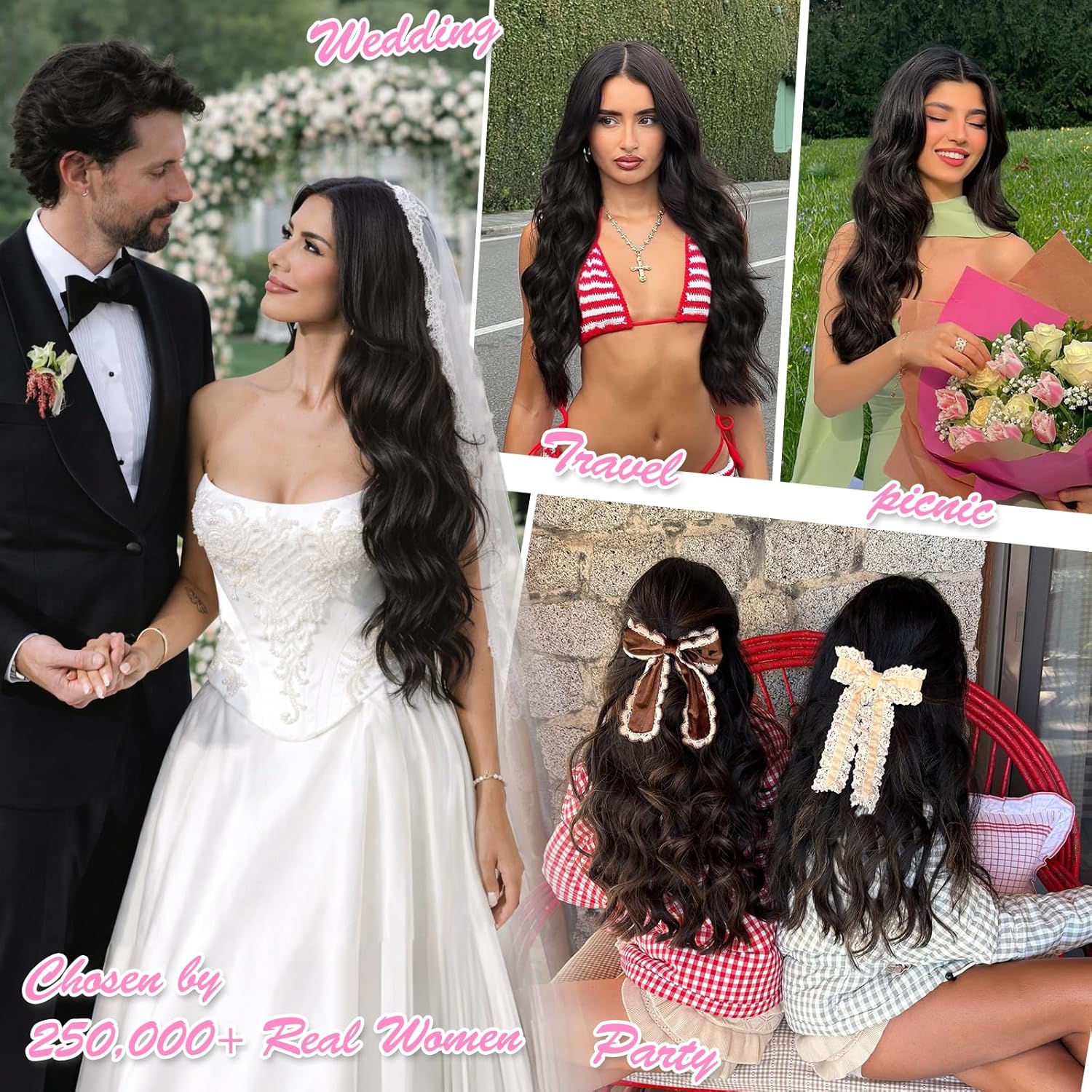 ALXNAN Clip in Long Wavy Synthetic Hair Extension 24 Inch Black Brown 4PCS Thick Hairpieces Fiber Double Weft Hair for Women - Image 6