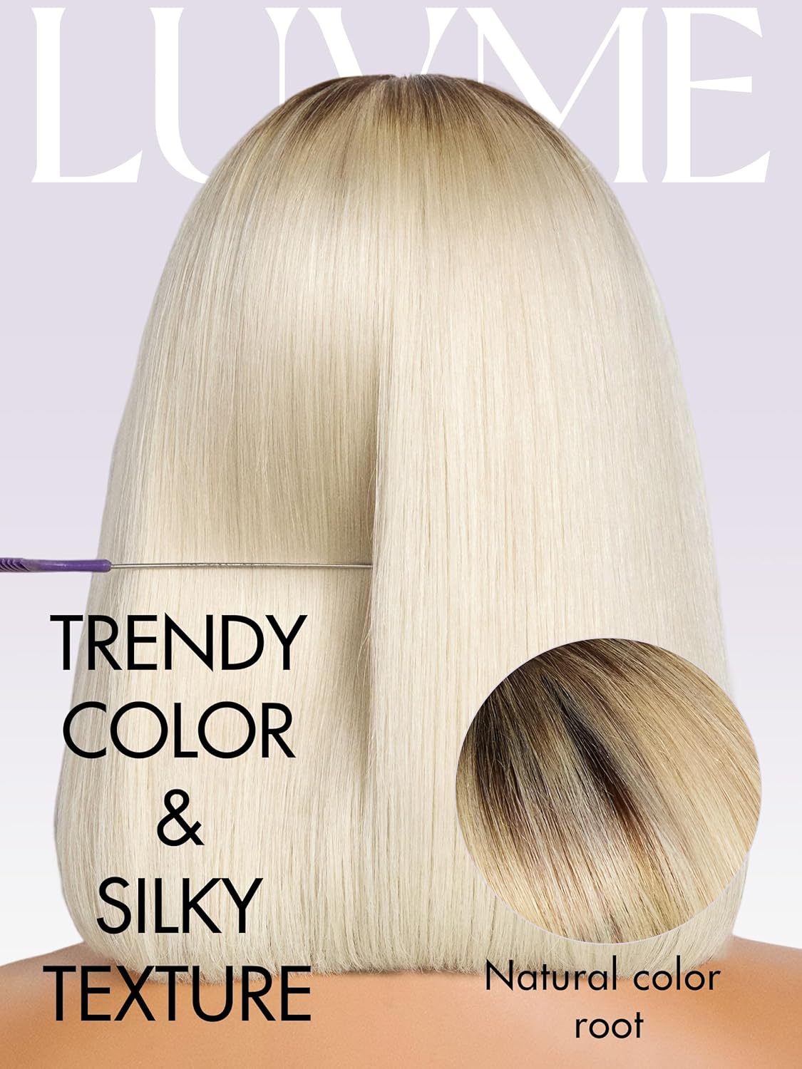 LUVME HAIR Ombre Blonde Bob Wig with Bangs Human Hair, Silky Straight Platinum Blonde Human Hair Short Wigs with Dark Roots, Ready to Go Lace Bang Bob Wig 10 Inch - Image 3