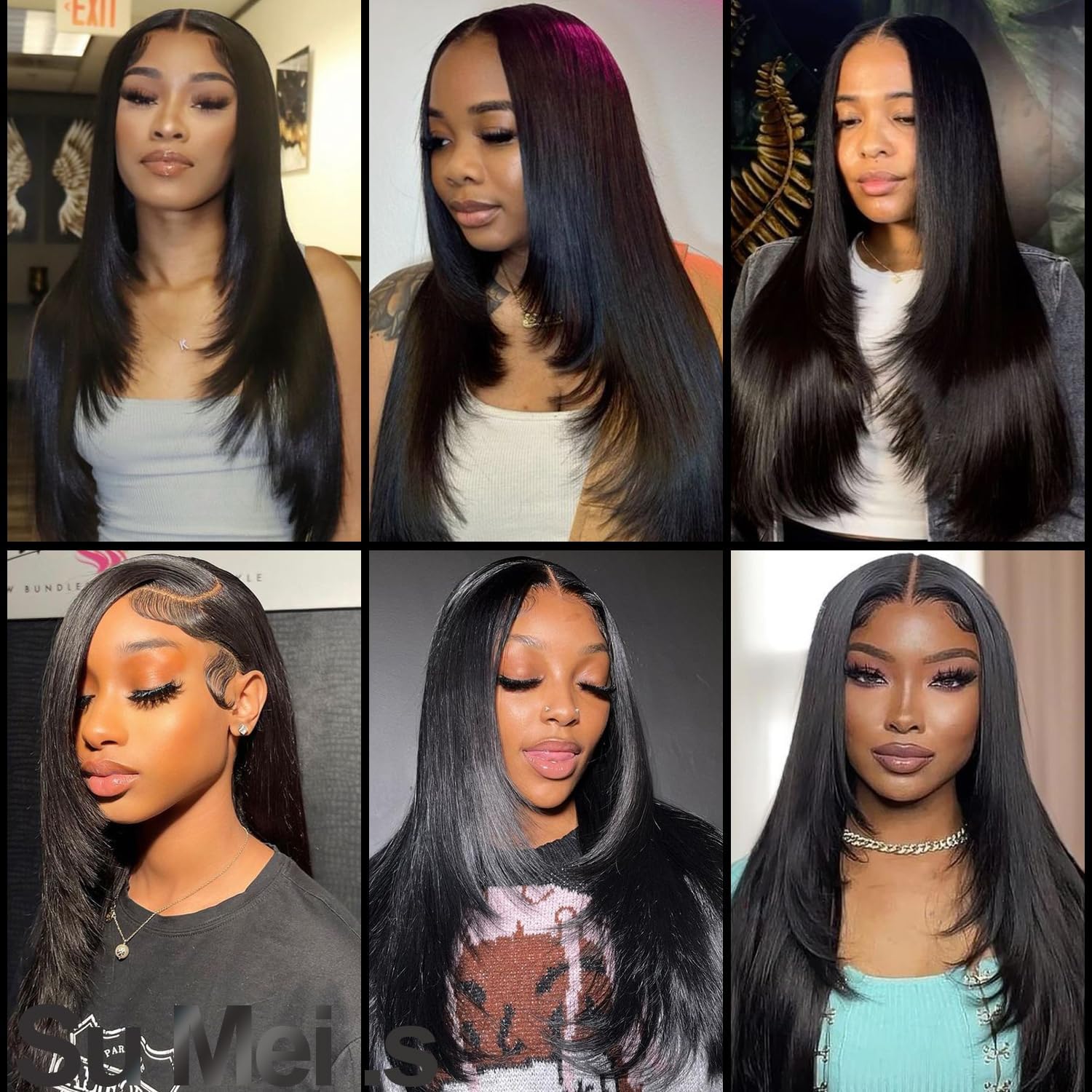 Su Mei.s Glueless Synthetic Lace Front Wig 26 Inches Long Straight Black Wigs for Black Women 13x5x1 HD Lace Hand Tied Pre Plucked Hairline (#1B Natural Black, 26 Inch) - Image 6