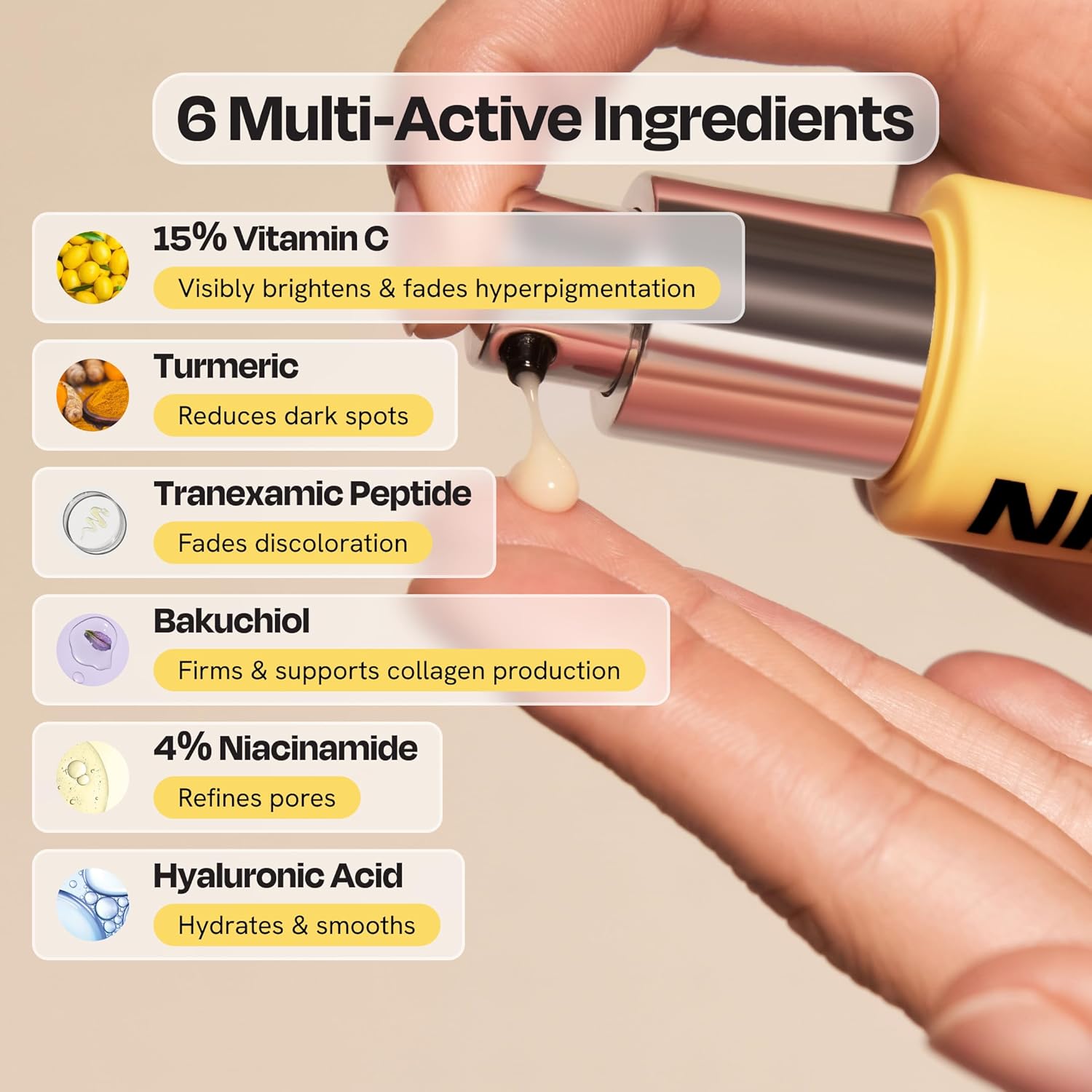 Gleamin Superactive Vitamin C Serum for Face - 15% Vitamin C with Niacinamide, Bakuchiol & Hyaluronic Acid - Brightening Facial Treatment for Uneven Tone, Dark Spots & Radiant Glow - 1 fl oz - Image 5