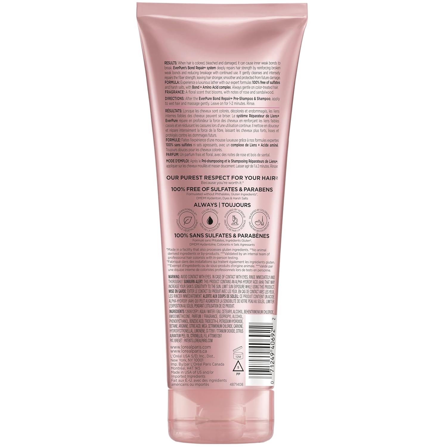 L'Oreal Paris Sulfate Free Bond Repair+ Conditioner, Hair Conditioner with Bond + Amino Acid Complex, Strengthens and Repairs Damaged or Color Treated Hair, EverPure, 6.8 Fl Oz (Packaging May Vary) - Image 11