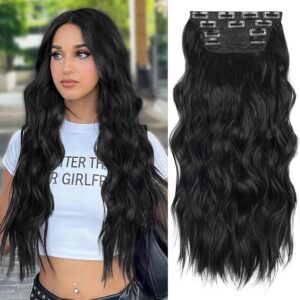 ALXNAN Clip in Long Wavy Synthetic ...