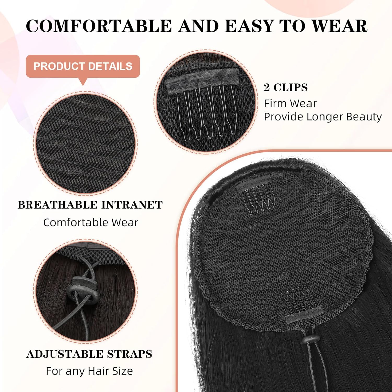 BOGSEA Ponytail Extension 26 Inch Drawstring Ponytail Extension for Women Long Wavy Hair Extensions for Daily Use(1B) - Image 5