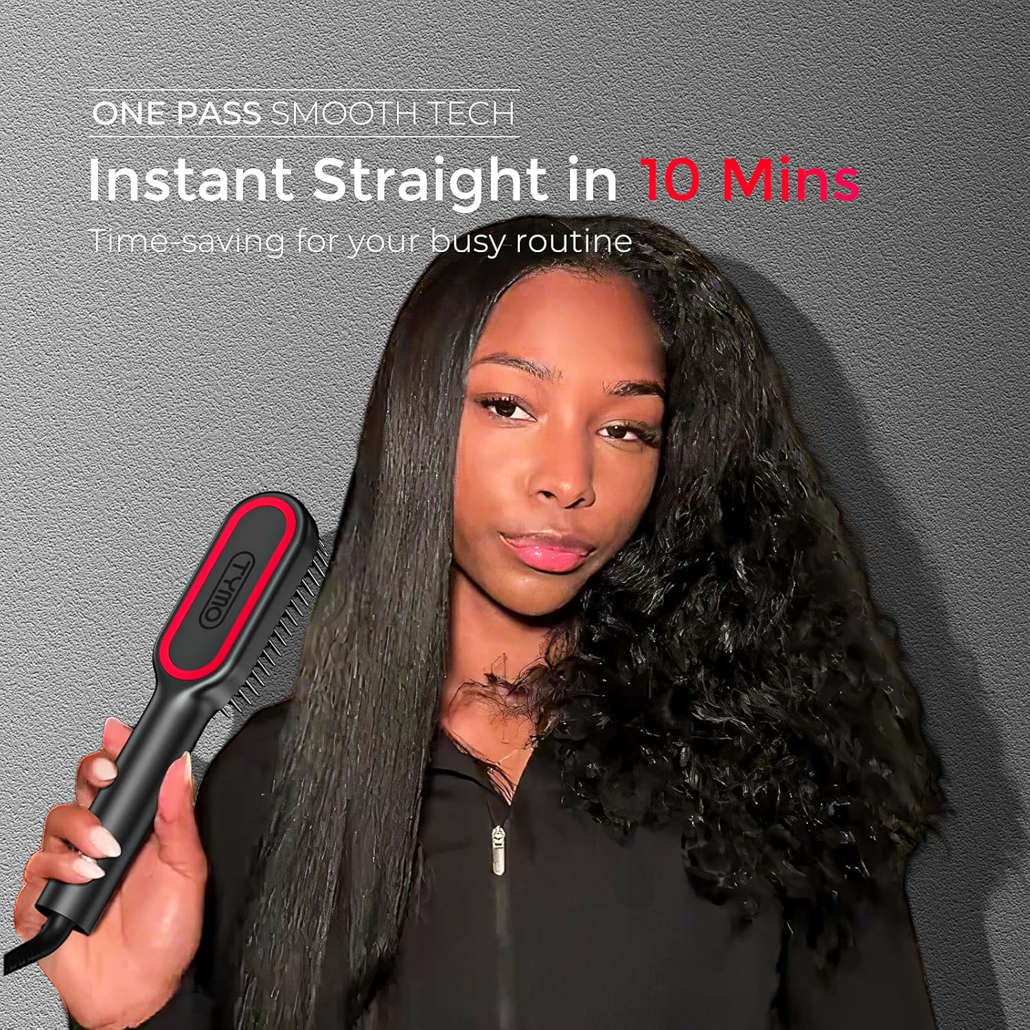TYMO Hair Straightener Brush - Upgraded Ionic Compact Straightening Brush for Women with Wave-Design Bristles, Fast, Smooth Styling, Lightweight Hot Comb & Travel Flat Iron, 1 Billion Ions, Black - Image 4