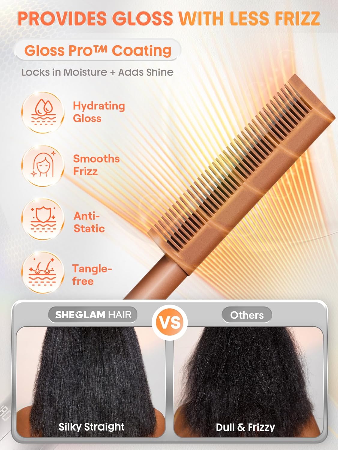 SHEGLAM Hot Comb Straightener Brush for Black Women Hair – 30s Fast Heating, 5 Temperature Settings, Dual Voltage, for Wigs, Insulated Protection Styler with Gloss Pro™ Coating - Image 8