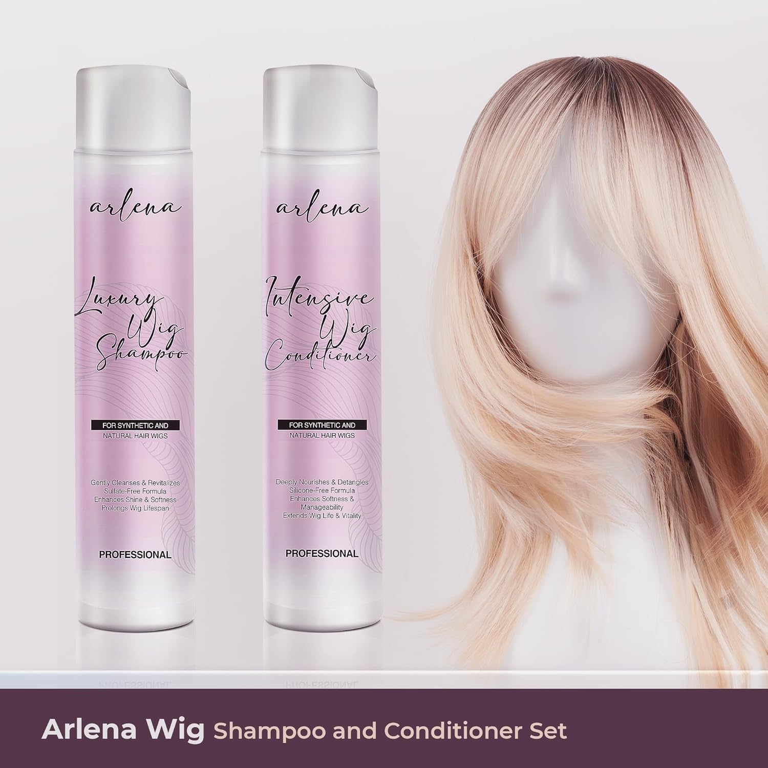 Arlena Luxury Wig Shampoo and Conditioner Set for Synthetic and Natural Hair Wigs - Made in USA, Sulfate-Free, Enhances Shine & Softness, Prolongs Wig Lifespan, Deeply Nourishes & Detangles, Clear - Image 2