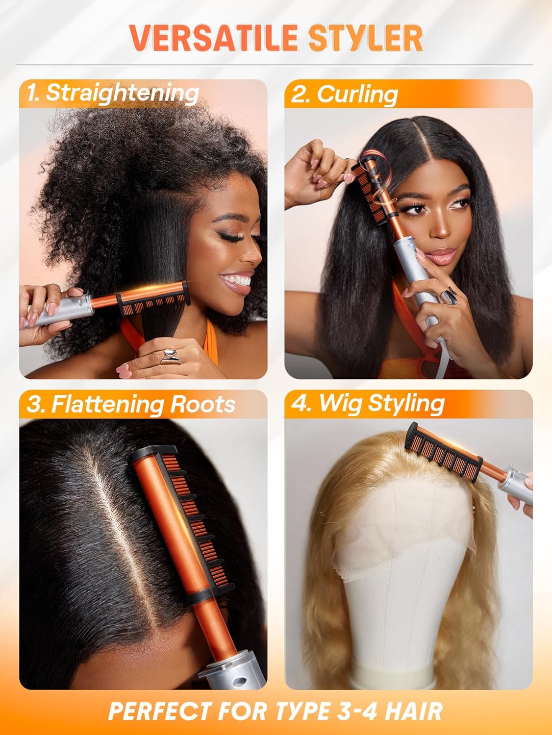 SHEGLAM Hot Comb Straightener Brush for Black Women Hair – 30s Fast Heating, 5 Temperature Settings, Dual Voltage, for Wigs, Insulated Protection Styler with Gloss Pro™ Coating - Image 5