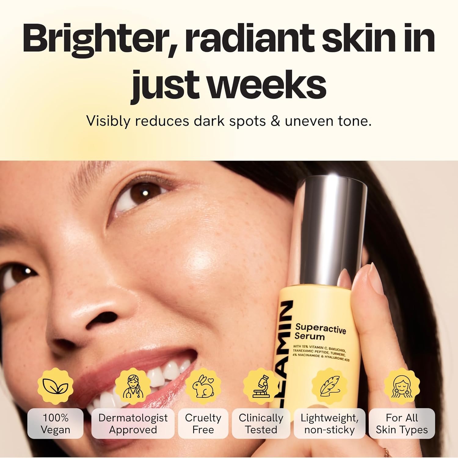 Gleamin Superactive Vitamin C Serum for Face - 15% Vitamin C with Niacinamide, Bakuchiol & Hyaluronic Acid - Brightening Facial Treatment for Uneven Tone, Dark Spots & Radiant Glow - 1 fl oz - Image 8