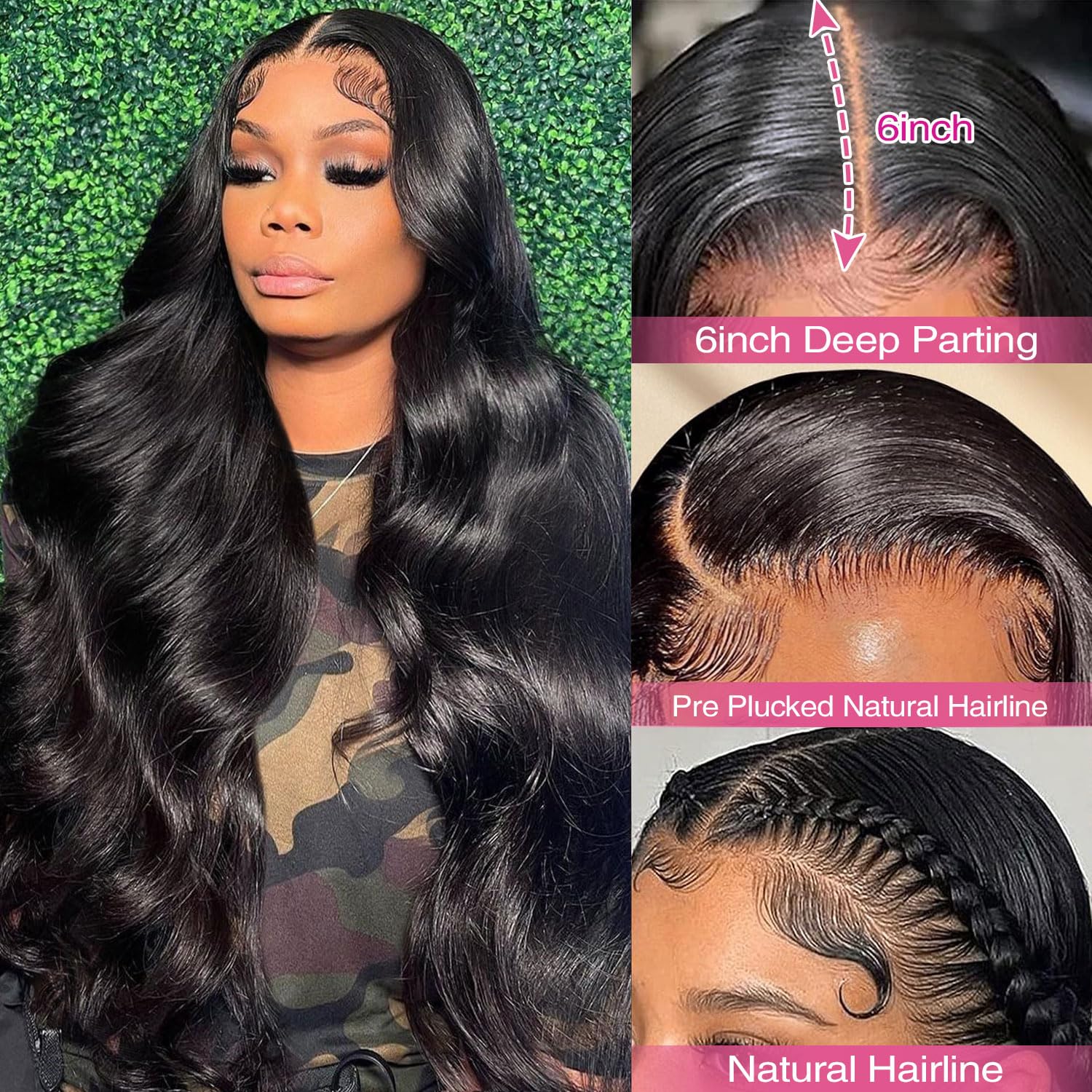 13x6 Lace Front Wigs Human Hair Pre Plucked 200% Density Body Wave HD Lace Front Wigs Human Hair Transparent Frontal Glueless Wigs Virgin Human Hair with Baby Hair for Women Natural Black 30 Inch - Image 2