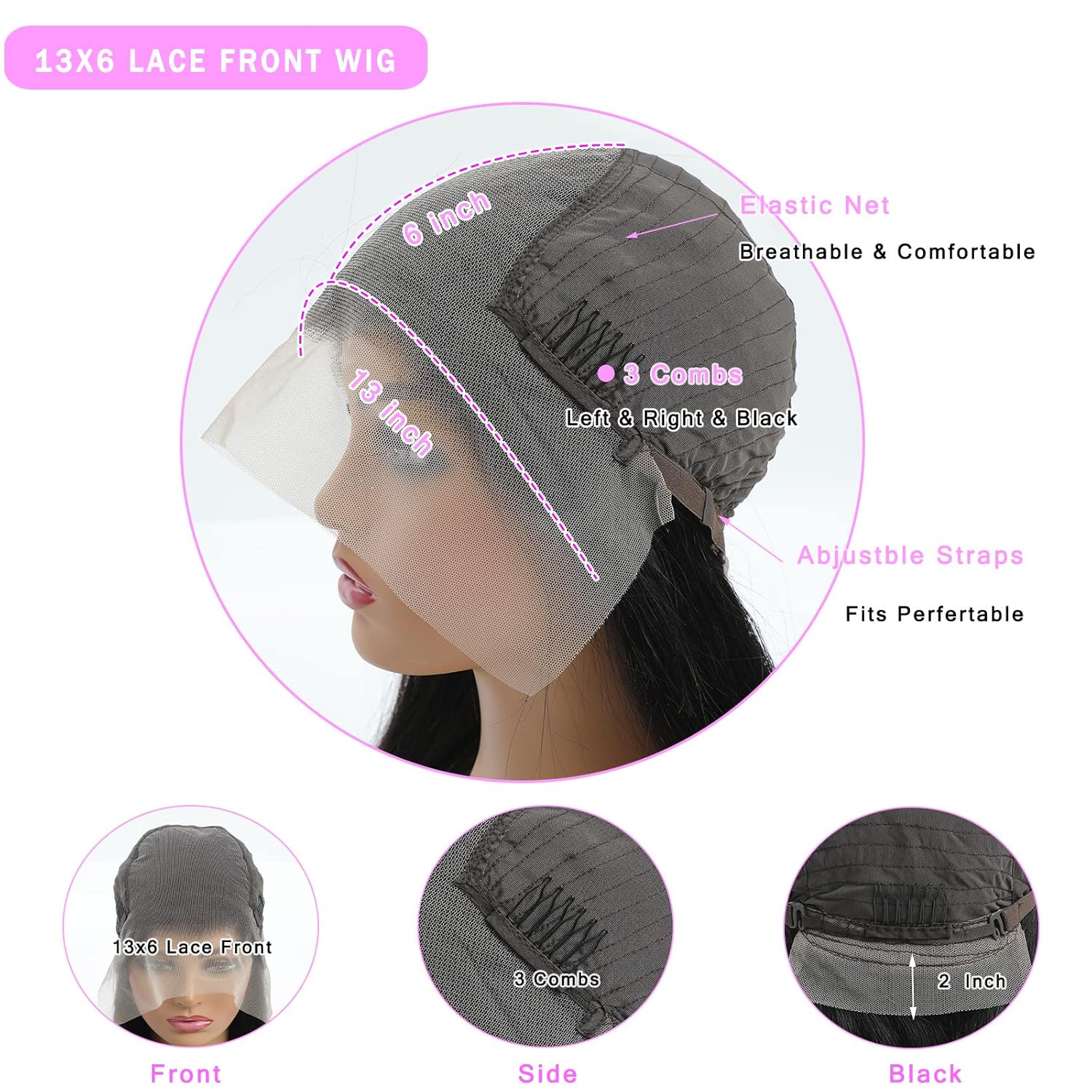 TTSMINS 13x6 Lace Front Wigs Human Hair for Women 180 Density HD Transparent 28 Inch Straight Lace Front Wigs Human Hair Pre Plucked Glueless Lace Frontal Wigs Natural Black Color - Image 3