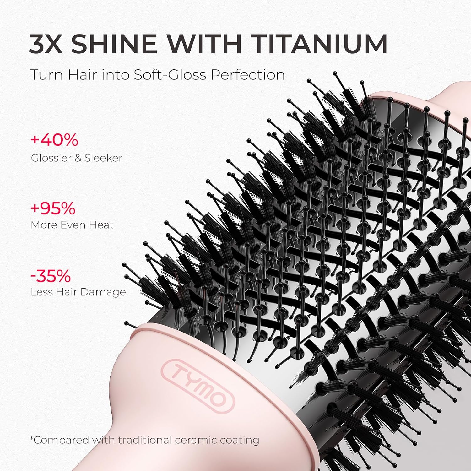 TYMO Hair Dryer Brush Blow Dryer Brush in One, 4 in 1 Ionic Hairdryer and Styler Volumizer with Oval Titanium Barrel, Hot Air Straightener for Smooth Frizz-Free Blowout, Pink - Image 2