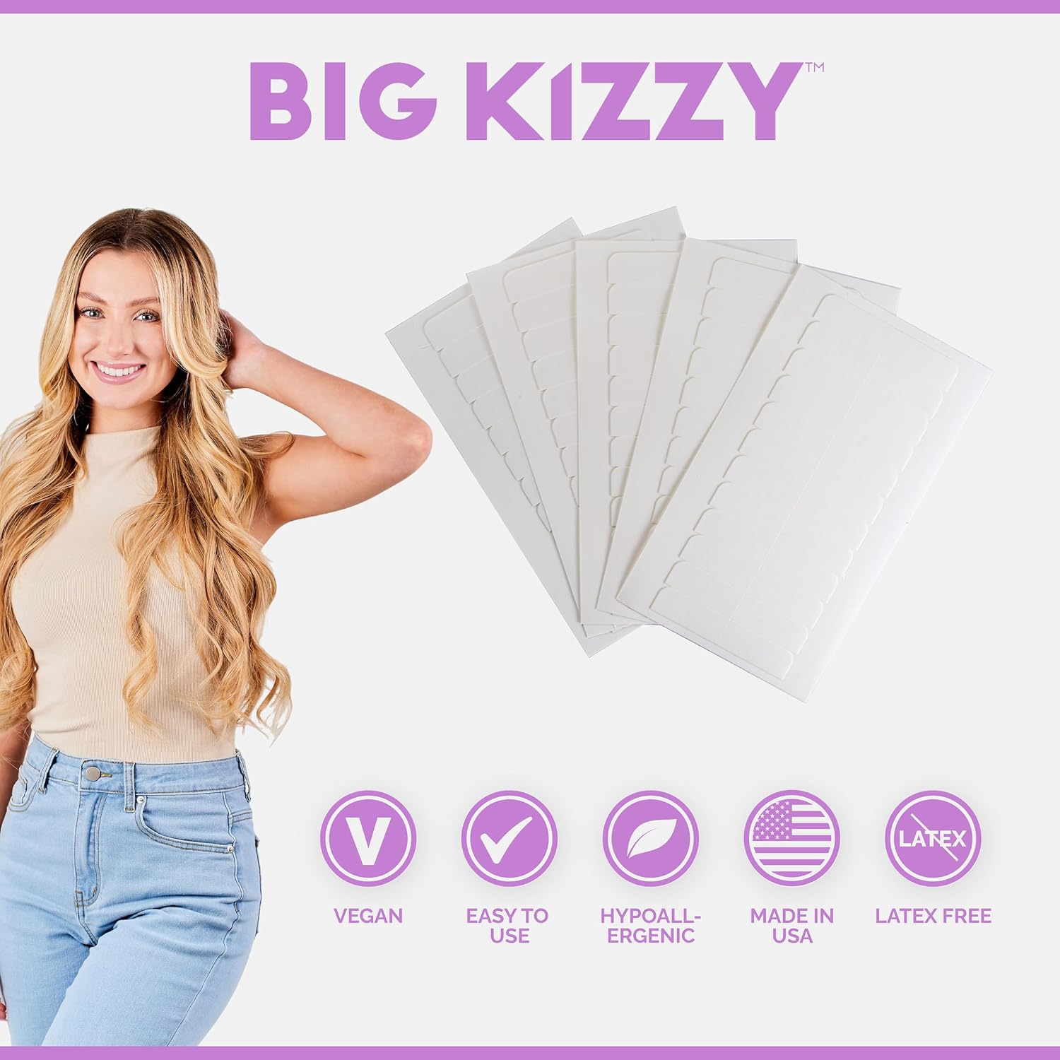 Single Sided Tape for Hair Extensions by Big Kizzy (72 tabs) - Extra Hold - Easy Install & Removal Replacement Tape for Thin, Fine Hair, 4cm x .8cm Tape for Extensions, Professional Extension Tape - Image 3