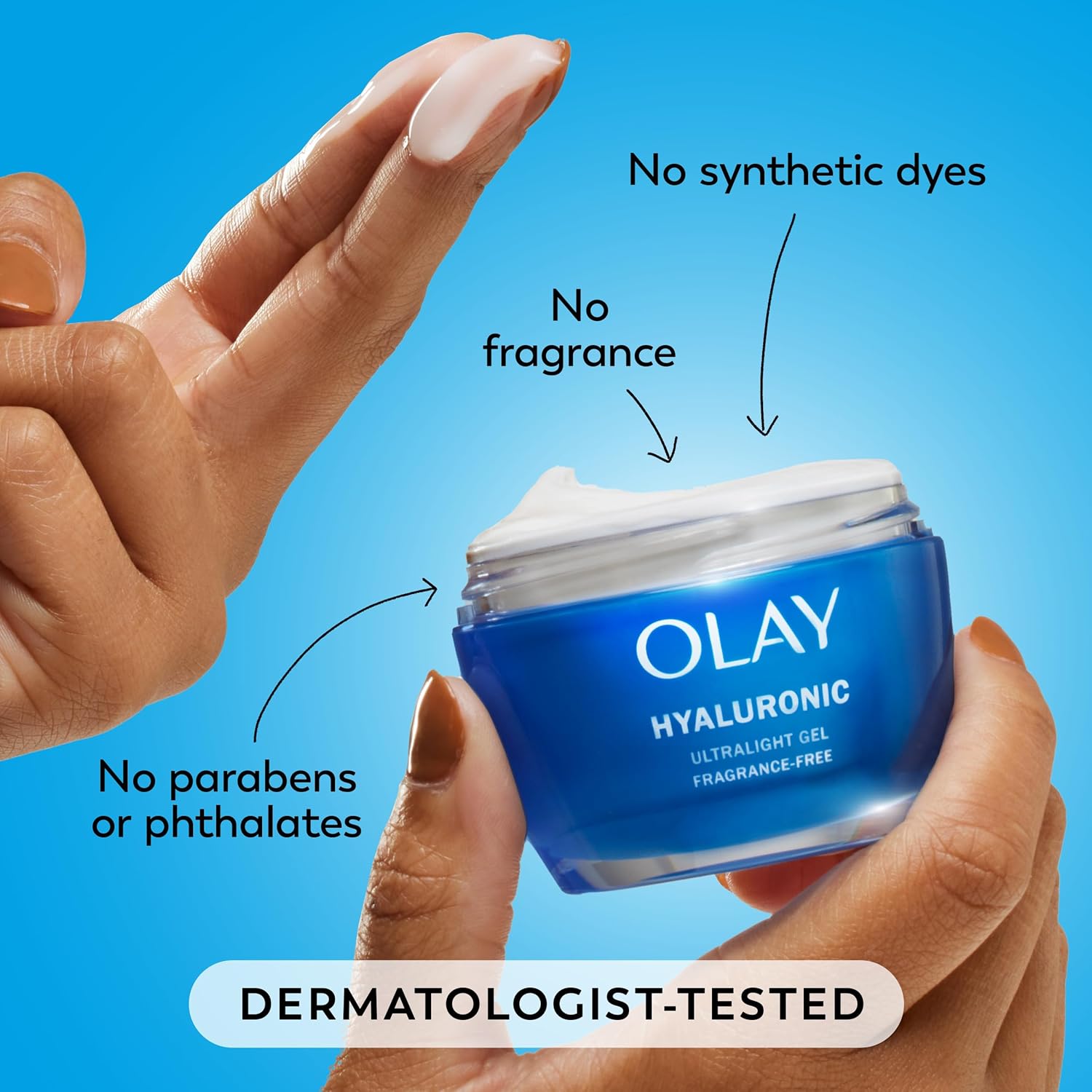 Olay Hyaluronic Acid Face Moisturizer, Instant Hydration for Women, Fragrance-Free - Dry Skin Solution, Glowing, Smoothing, Plumping, Renewing - Niacinamide, Amino Peptides 1.7 Oz - Image 5