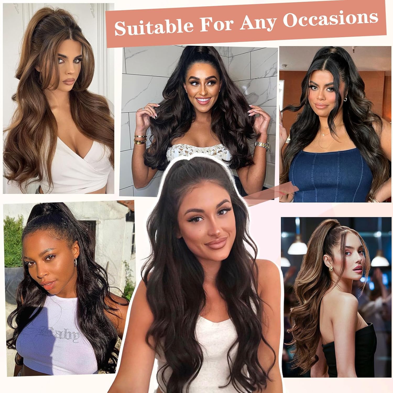 BOGSEA Ponytail Extension 26 Inch Drawstring Ponytail Extension for Women Long Wavy Hair Extensions for Daily Use(1B) - Image 7