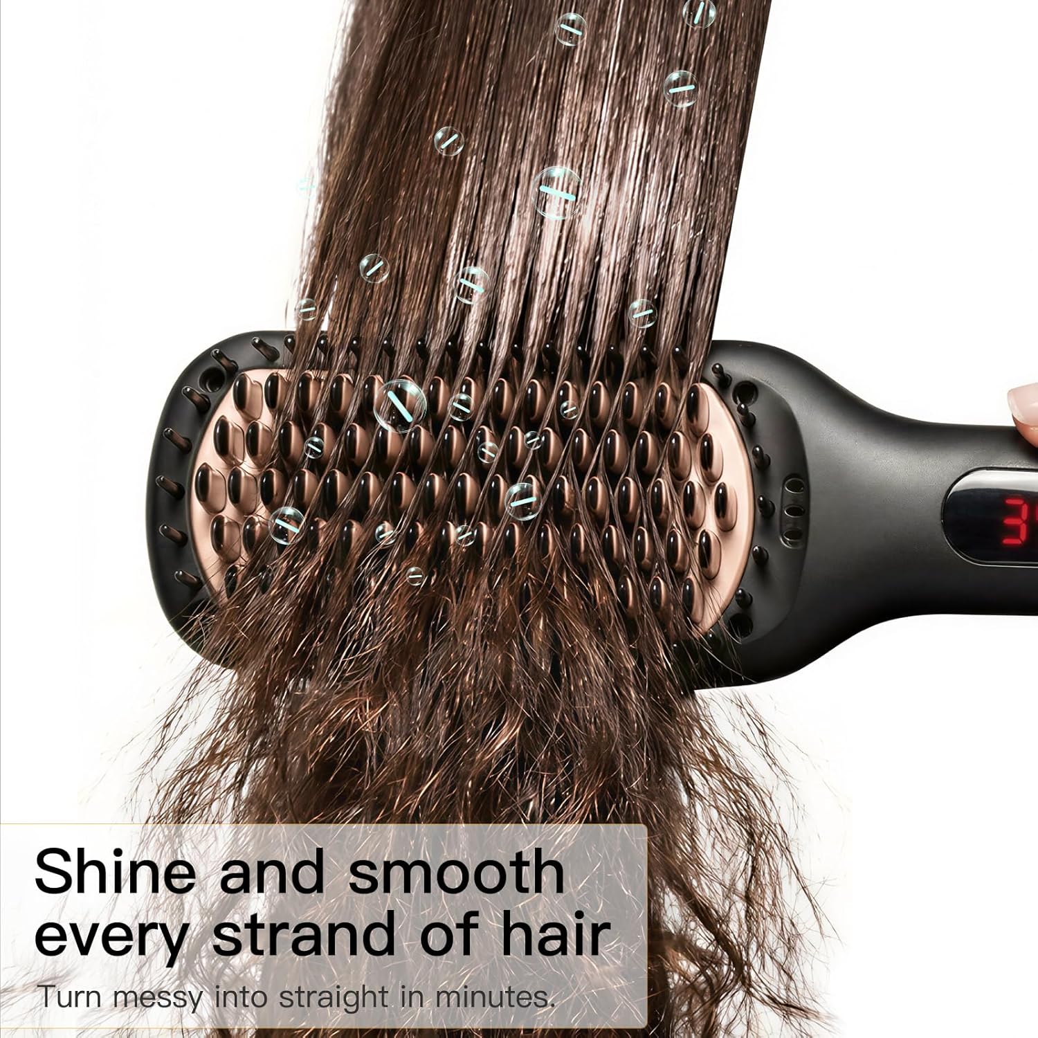 MEGAWISE Pro Ceramic Ionic Hair Straightener Brush for Home Salon, Straightening Hair Brush with 20s Heating Tech, Auto-Off, Anti-Scald with Universal Dual Voltage,Rotatable Power Cord, Black - Image 9