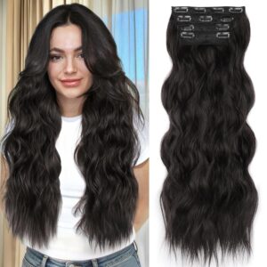 ALXNAN Clip in Long Wavy Synthetic ...