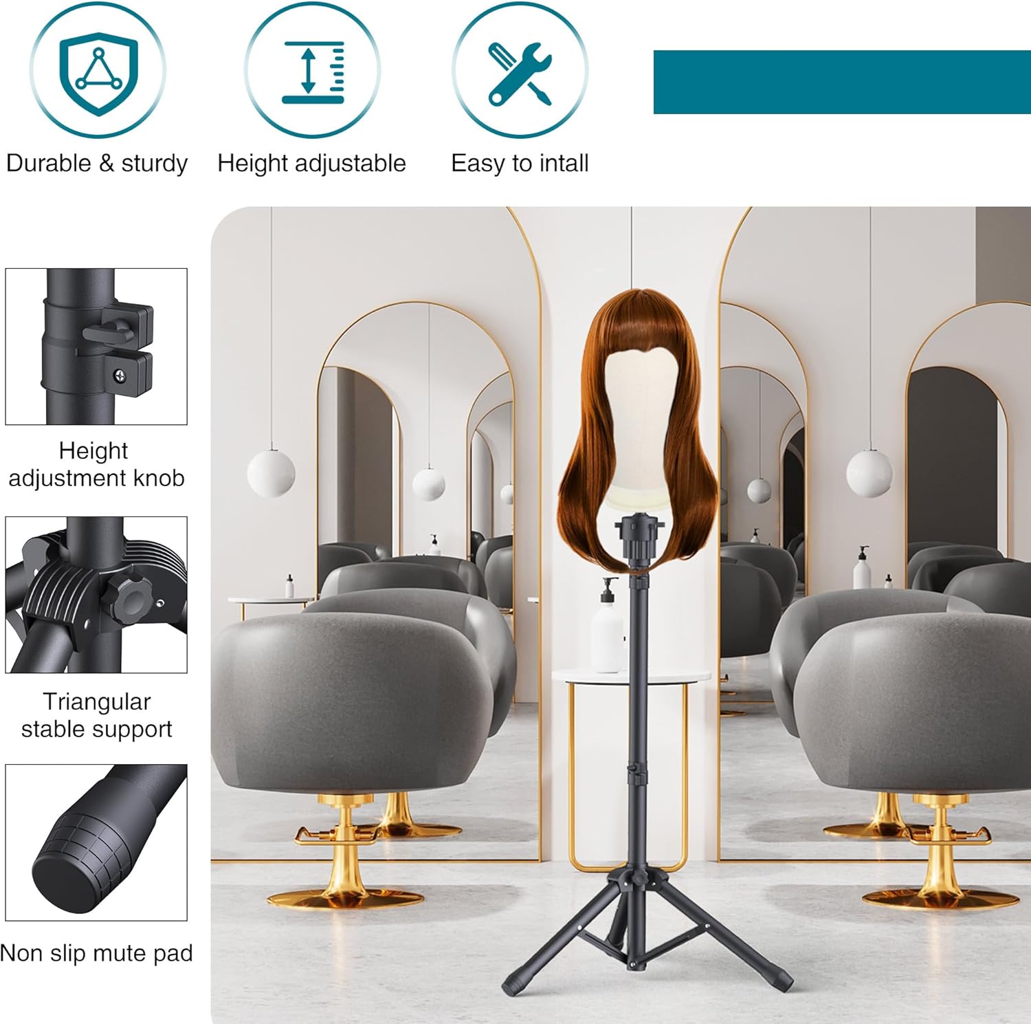 Wig Stand with Head 50 Inches, Wig Head Stand with 22 Inches Mannequin Head, Height Adjustable Metal Tripod Wig Stand, Manikin Head Set for Wigs Display Making Hair Weave and Styling - Image 9