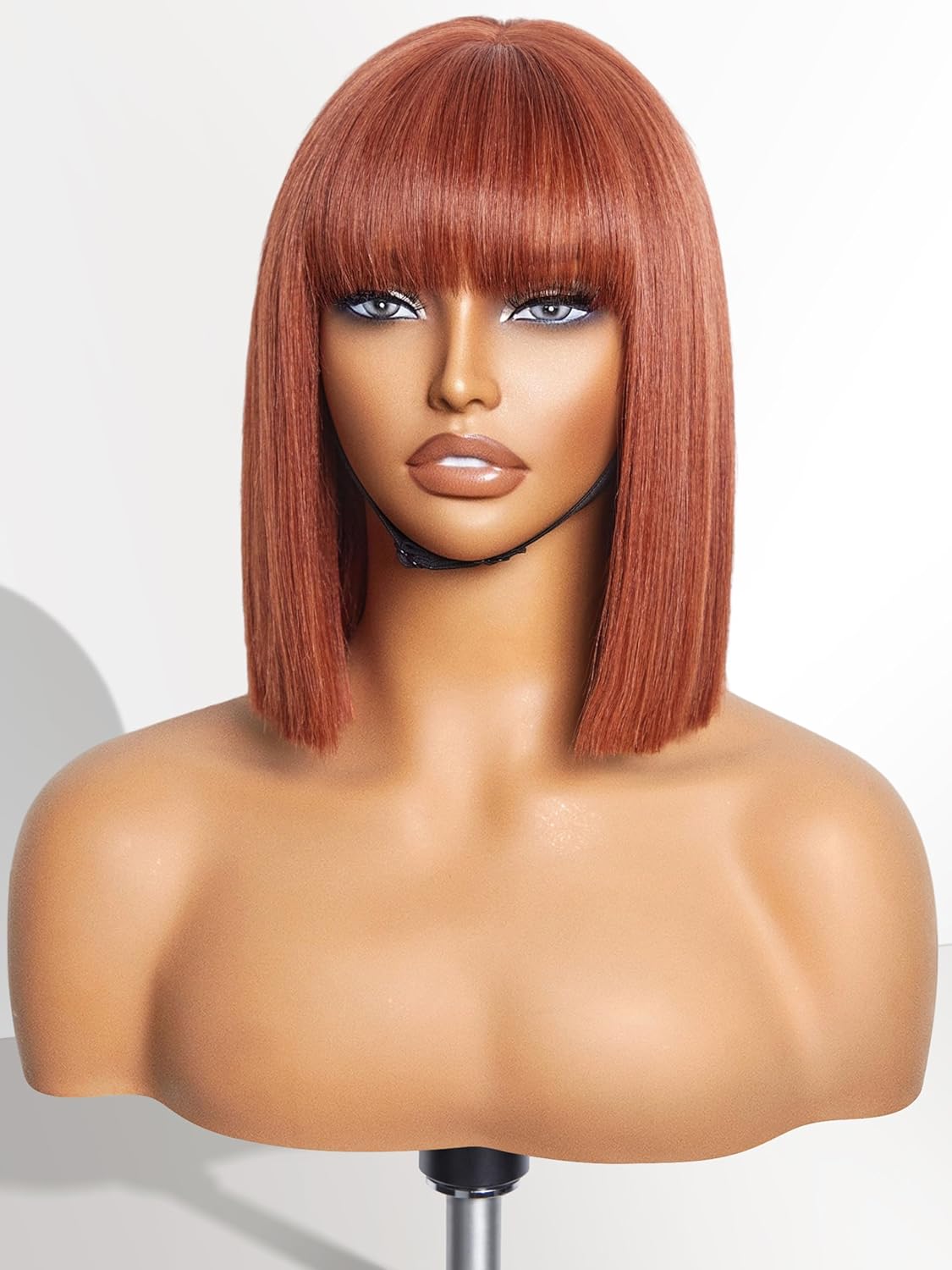 LUVME HAIR 12 Inch Reddish Brown Light Yaki Straight Human Hair Bob Wig With Bangs - Image 8