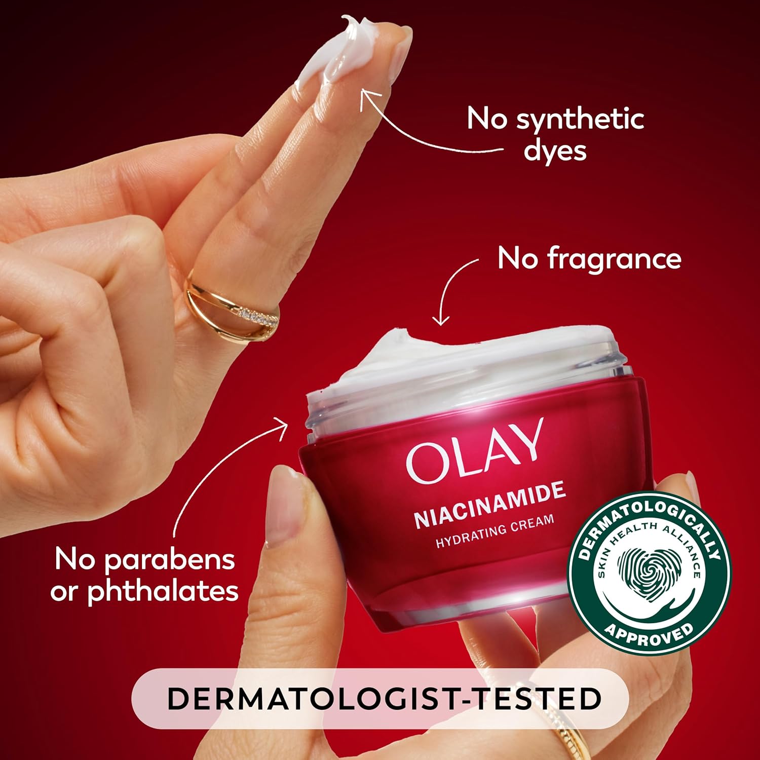 Olay Niacinamide Face Moisturizer, Firming Cream for Women, Non-Greasy - Anti-Wrinkle, Anti-Aging, Hydrating, Renewing, Stronger Skin Barrier, Smooths - Peptides, 1.7 Oz - Image 5