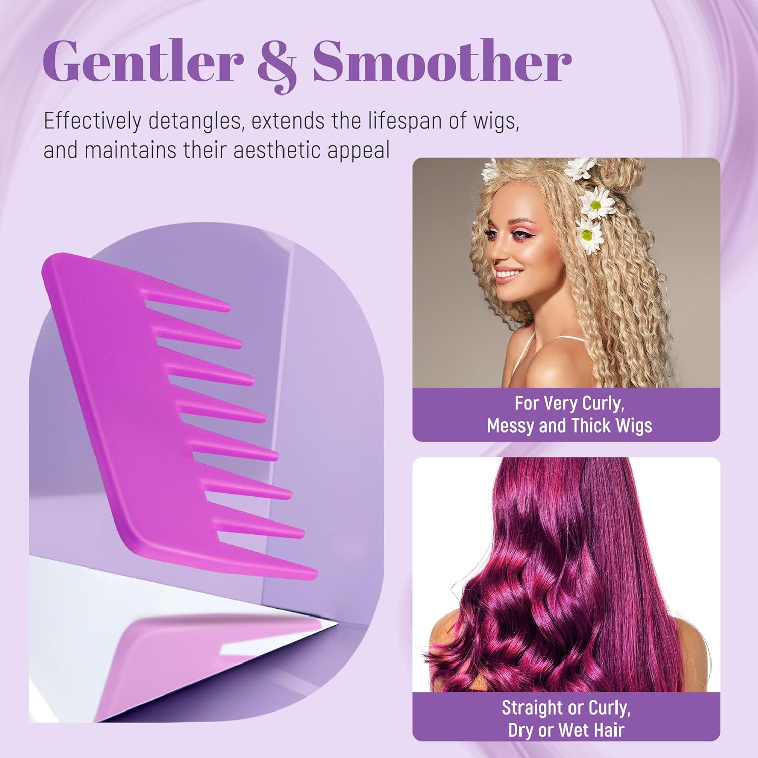 Stylemate Wig Brush Comb Set, 3pcs Professional Styling Extension Brush Kit with Travel Size for Human and Synthetic Hair Smoothing Parting Section - Image 4