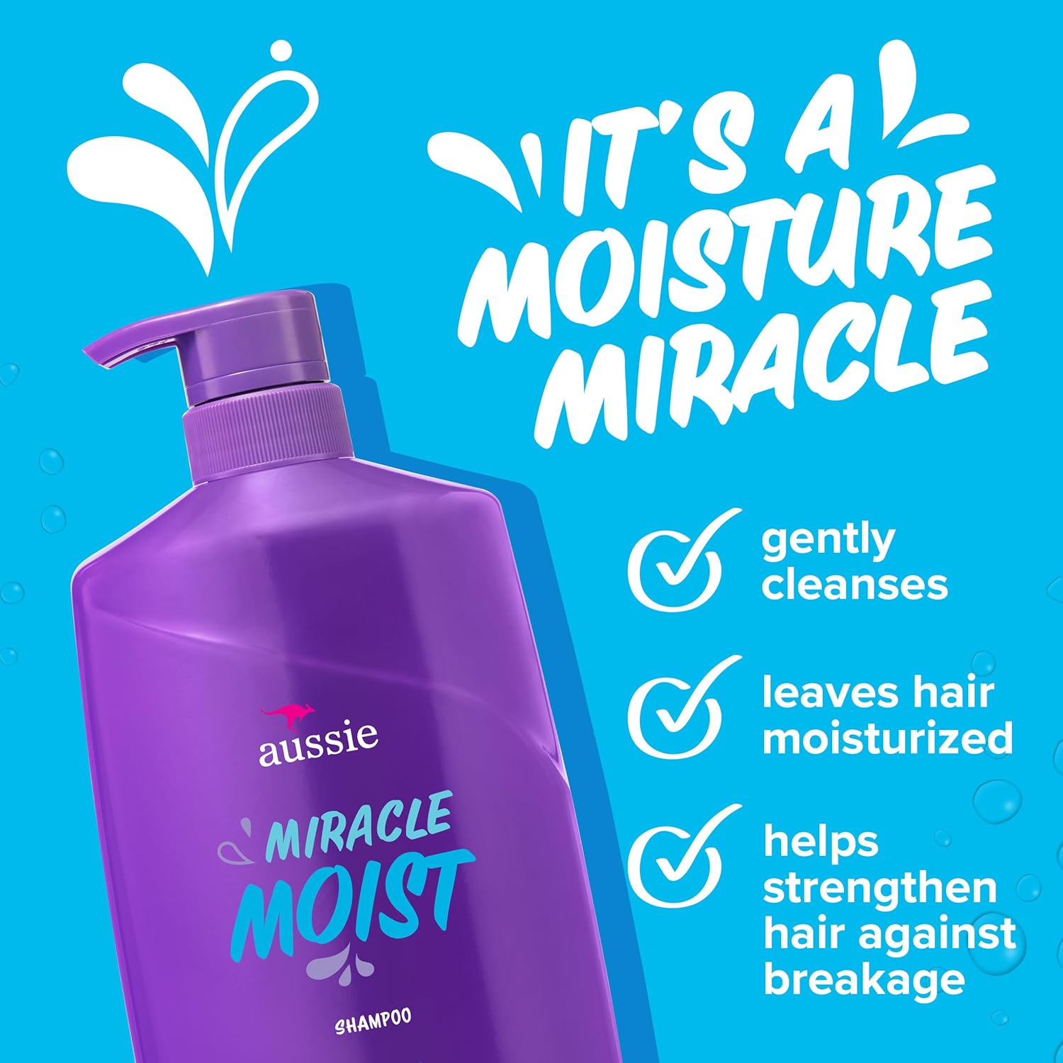 Aussie Miracle Moist Shampoo: Hydrating & Gentle Cleansing Treatment with Avocado & Jojoba Oil, 26.2 Fl Oz - Image 3