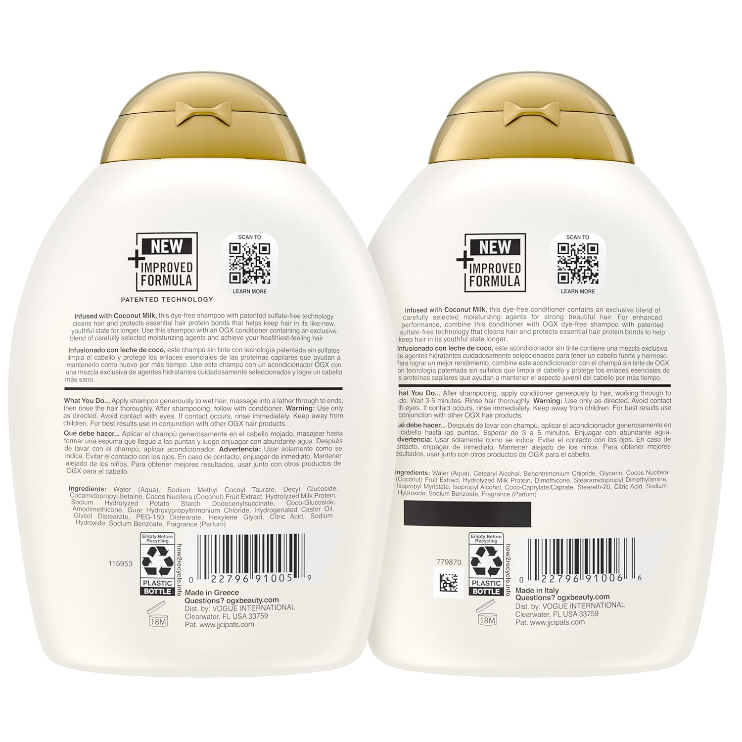 OGX Nourishing + Coconut Milk Sulfate Free Shampoo and Conditioner Set, Hydrates & Softens Hair, Lipi Pro Shield Technology, Creamy Coconut Milk White Peach & Shea Butter Scent, 2 Items, 2 x 13 fl oz - Image 9
