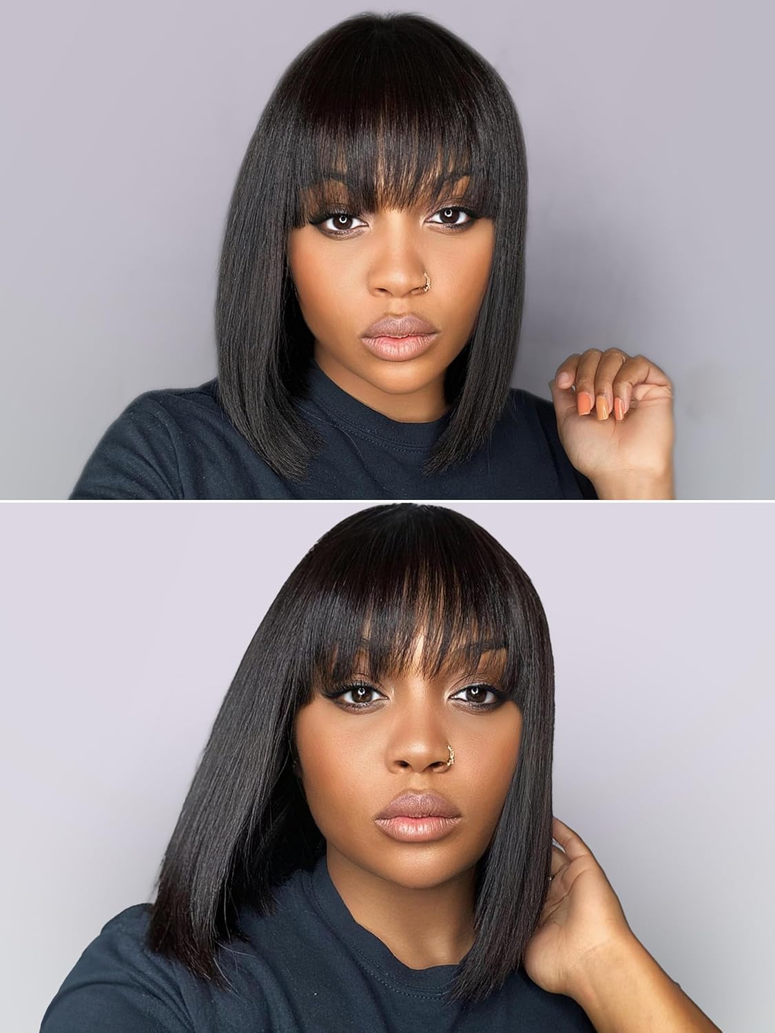 LUVME HAIR 10 Inch Light Yaki Straight Bob Wig with Bangs Human Hair - Image 7