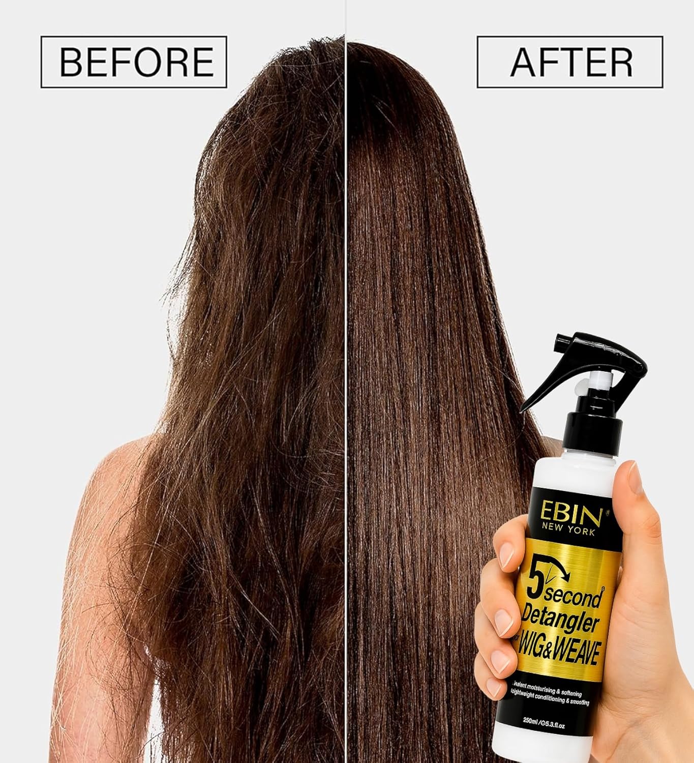 EBIN NEW YORK 5 Second Detangler - Moroccan Argan Oil Infused | Instant Moisture, Lightweight Conditioner | Softens, Smooths & Adds Shine | Wig & Weave Care 8.5oz/250ml - Image 5
