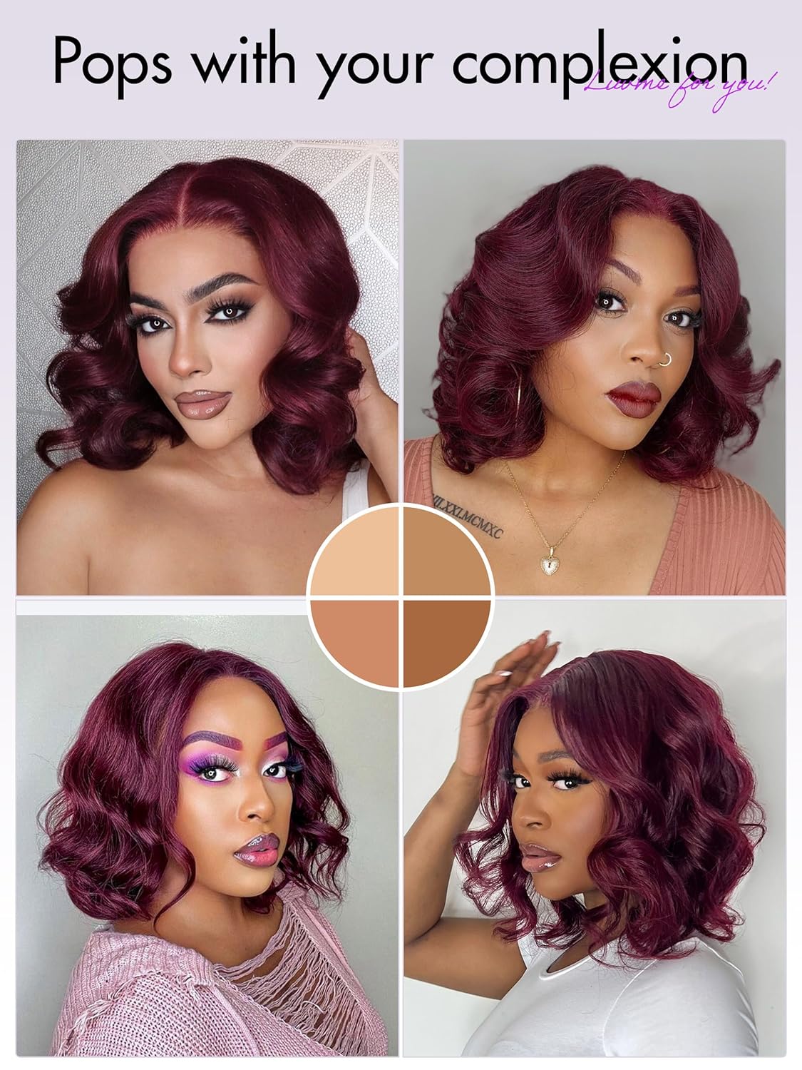 LUVME HAIR 10'' Burgundy 99J Bob Wig Human Hair Pre Cut Glueless HD Lace Closure Wig Pre Plucked, Chic Dark Red 99J Body Wave Short Loose Wave Wigs For Women - Image 4