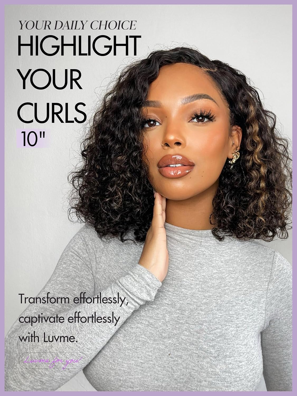 LUVME HAIR Mix Color Highlight 10 Inch Curly Wig, Glueless HD Lace Wigs Human Hair Pre Plucked Pre Cut, Curly Bob Wig Human Hair Short Wig with Blonde Highlights Ready to Go Wig - Image 2