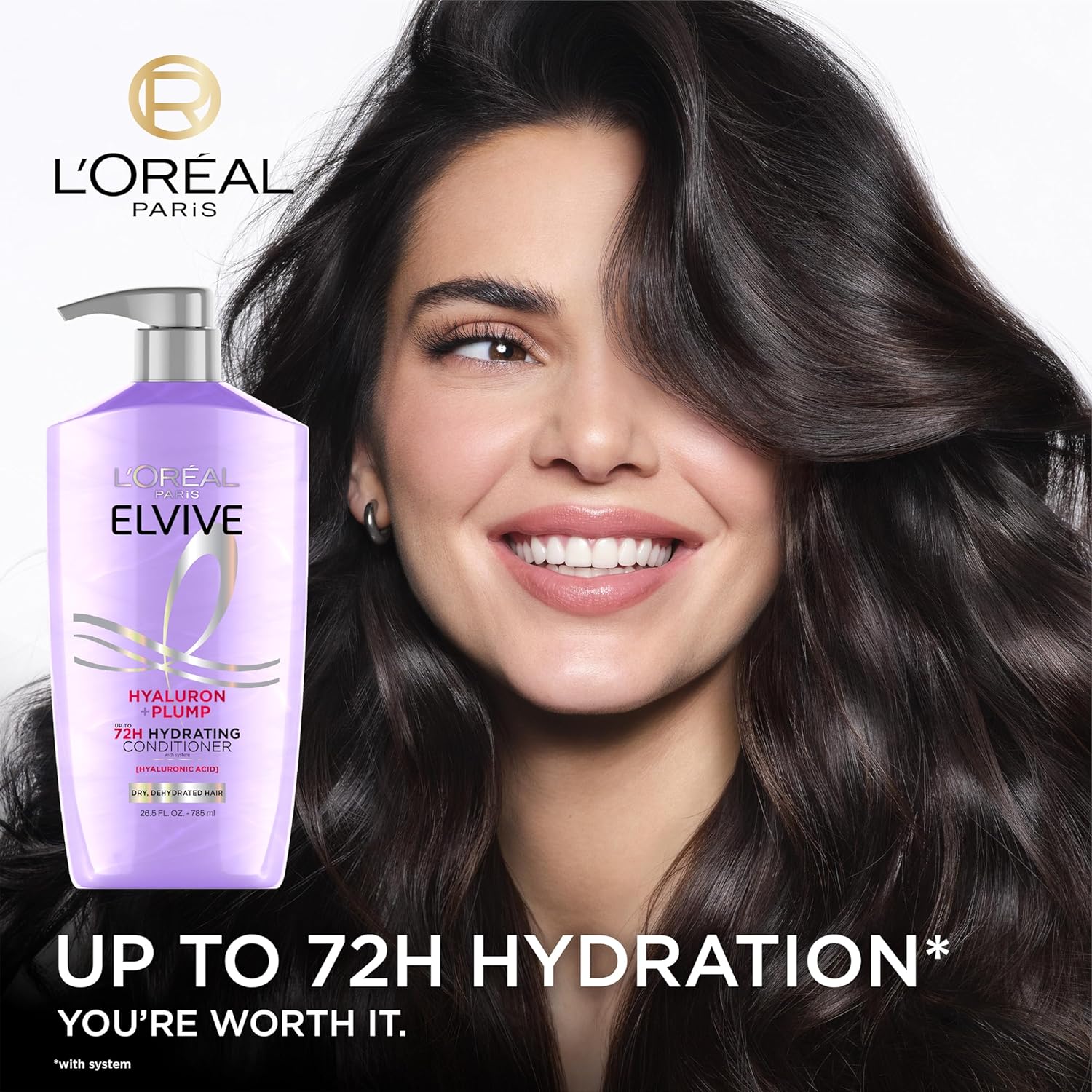 L'Oreal Paris Elvive Hyaluron Plump Hydrating Conditioner for Dehydrated, Dry Hair Infused with Hyaluronic Acid Care Complex, Paraben-Free, 26.5 Fl Oz - Image 3