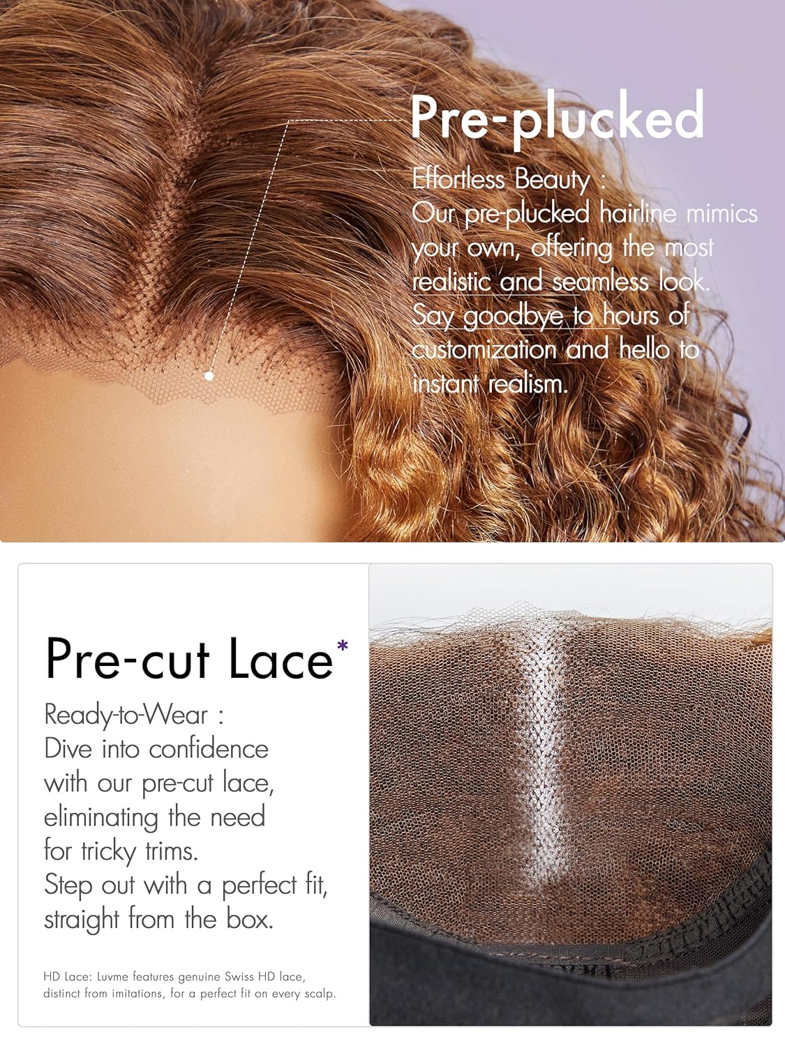 LUVME HAIR 12 Inch Brown Curly Bob Wigs Human Hair Glueless Pre Cut Highlight Lace Front Wig Pre Plucked 4/30 Mix Color Short Curly Wigs For Women - Image 3