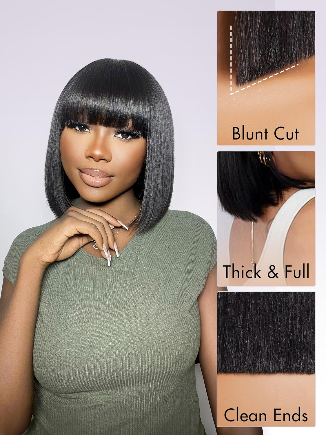 LUVME HAIR 10 Inch Light Yaki Straight Bob Wig with Bangs Human Hair - Image 3