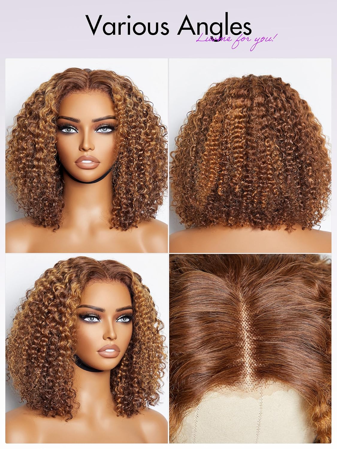 LUVME HAIR 12 Inch Brown Curly Bob Wigs Human Hair Glueless Pre Cut Highlight Lace Front Wig Pre Plucked 4/30 Mix Color Short Curly Wigs For Women - Image 7