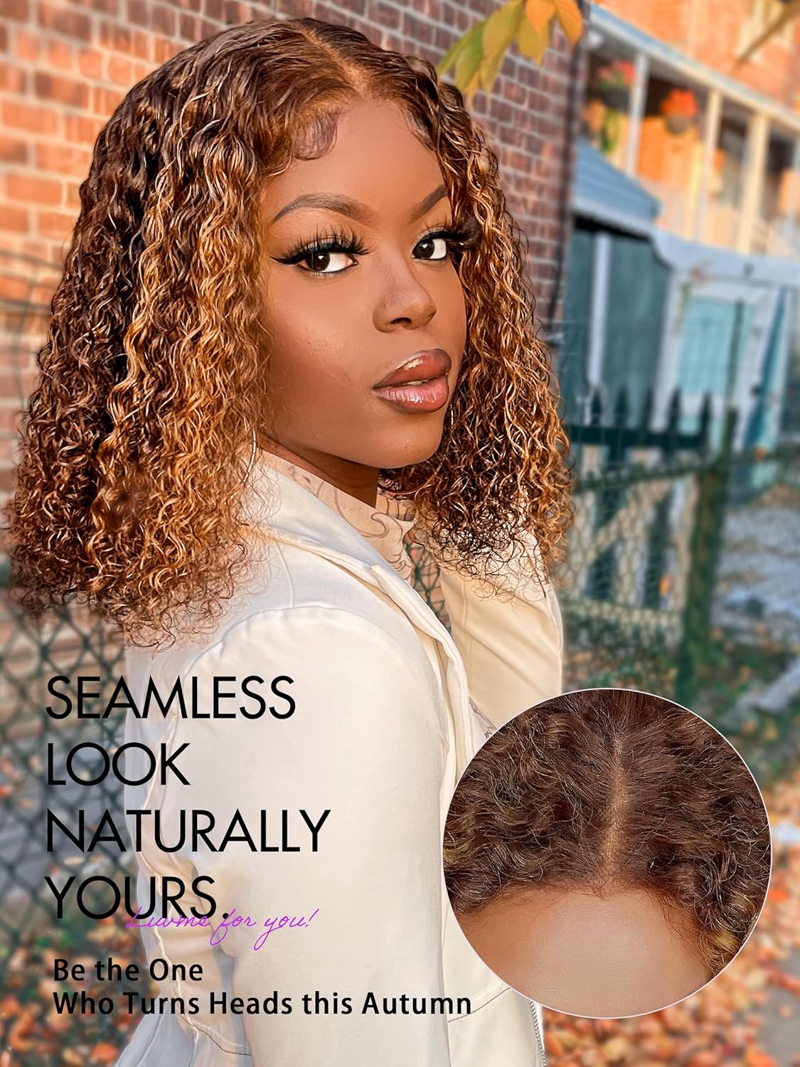 LUVME HAIR 12 Inch Brown Curly Bob Wigs Human Hair Glueless Pre Cut Highlight Lace Front Wig Pre Plucked 4/30 Mix Color Short Curly Wigs For Women - Image 4